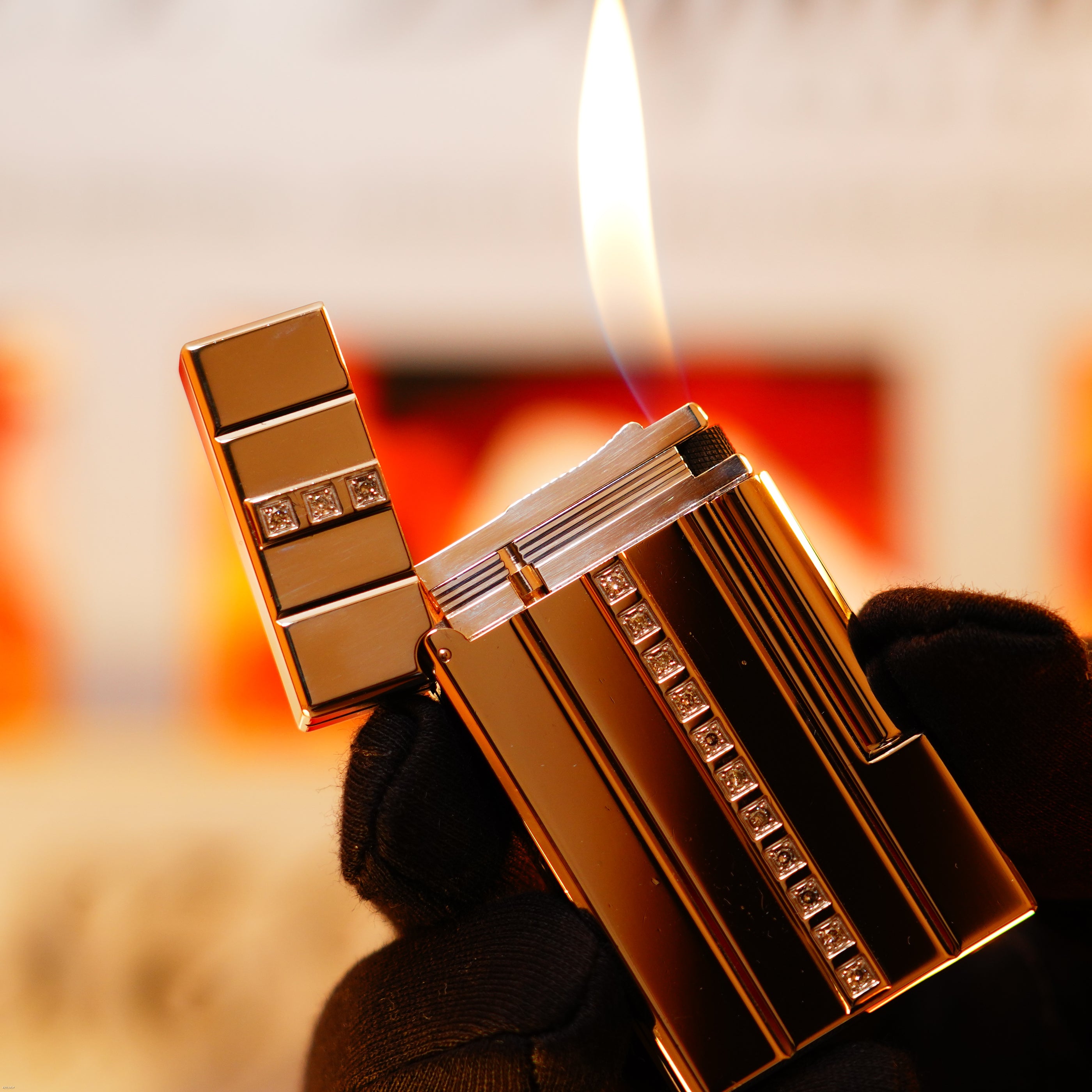 Vintage 2000 S.T. Dupont Ligne 2 Large “Night &amp; Light” Diamonds Edition – Solid Platinum Bar Set with 14 Natural Brilliant Diamonds, Loud Clink, Full Set with Certificate