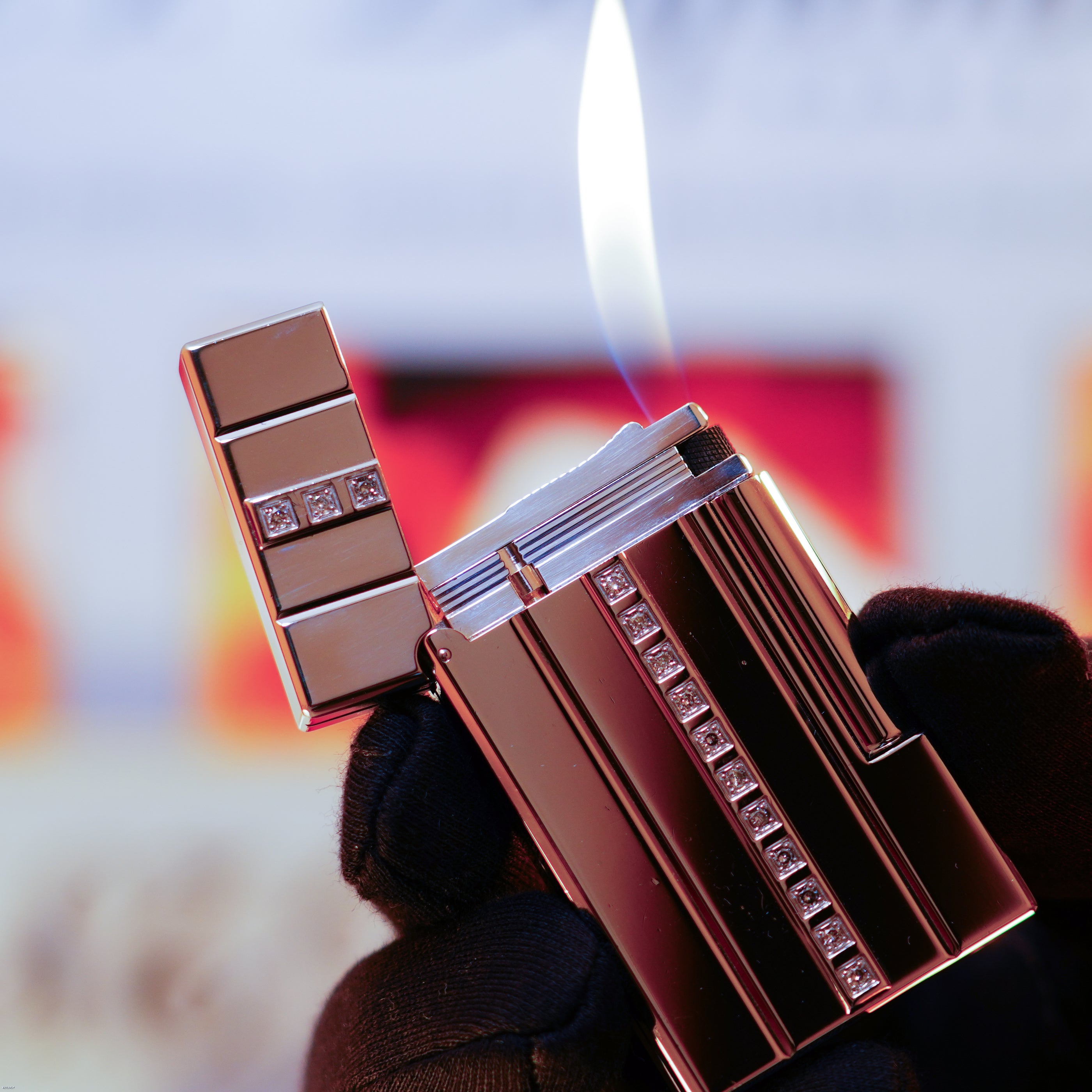Vintage 2000 S.T. Dupont Ligne 2 Large “Night & Light” with 14 Natural Certified Brazilian Diamonds Edition Platinum Lighter – 14 Diamonds Full Set