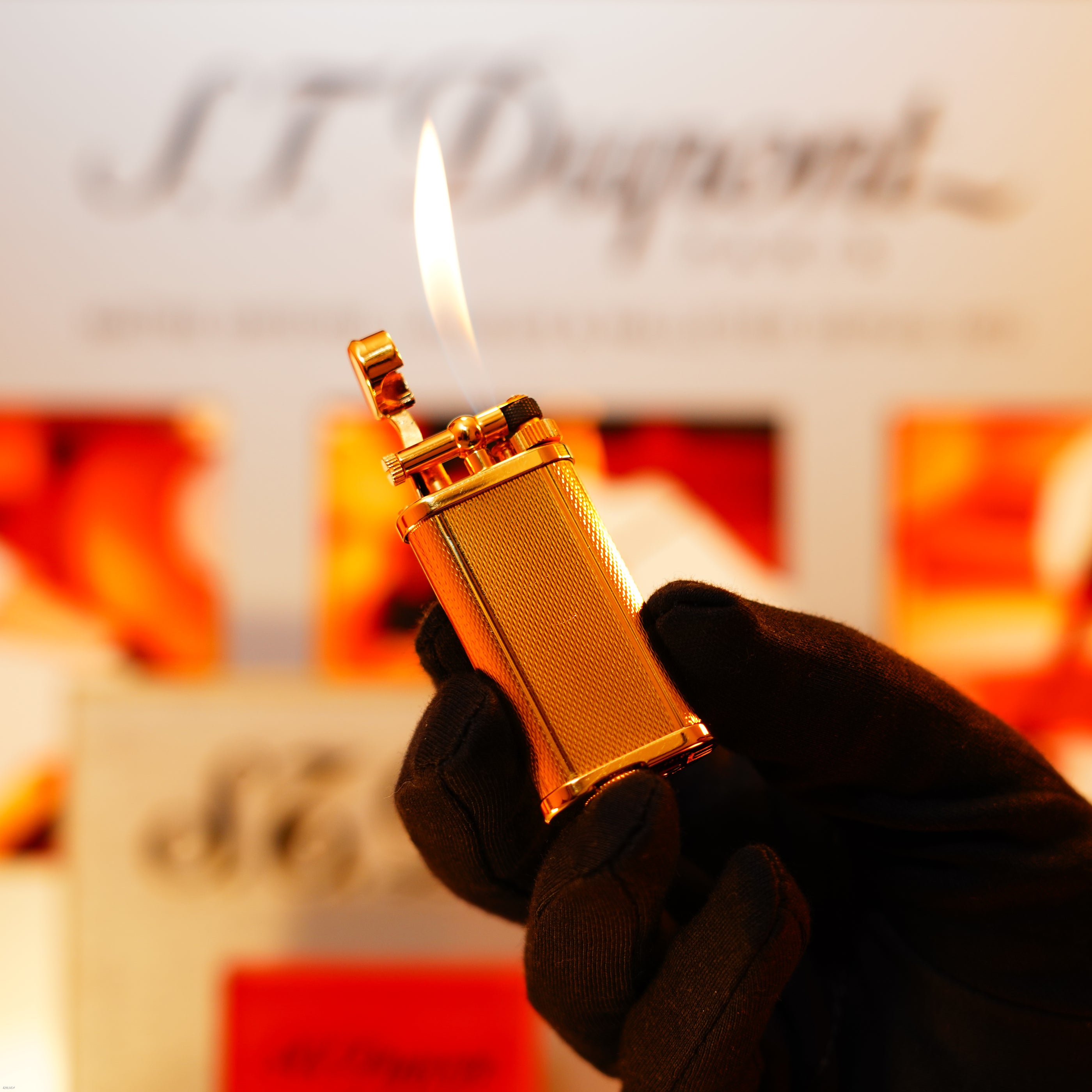 Vintage 1960 Dunhill Unique Standard Lighter – Heavy 24K Gold‑Plated “Barley Pattern”, Fair Honest Wear, Full Set with Box & Papers