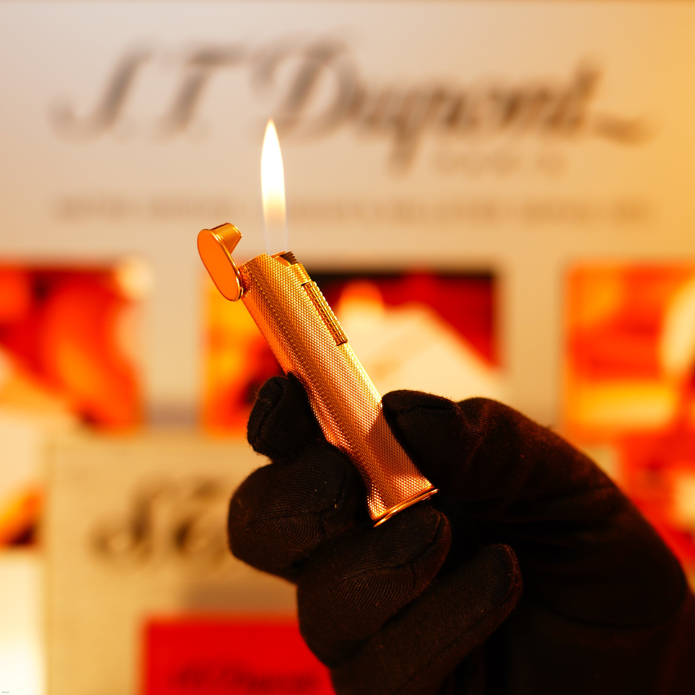 Vintage 1960 Dunhill Dress Lighter – Heavy 24K Gold‑Plated “Barley Pattern”, New Old Stock Full Set from London’s Golden Era