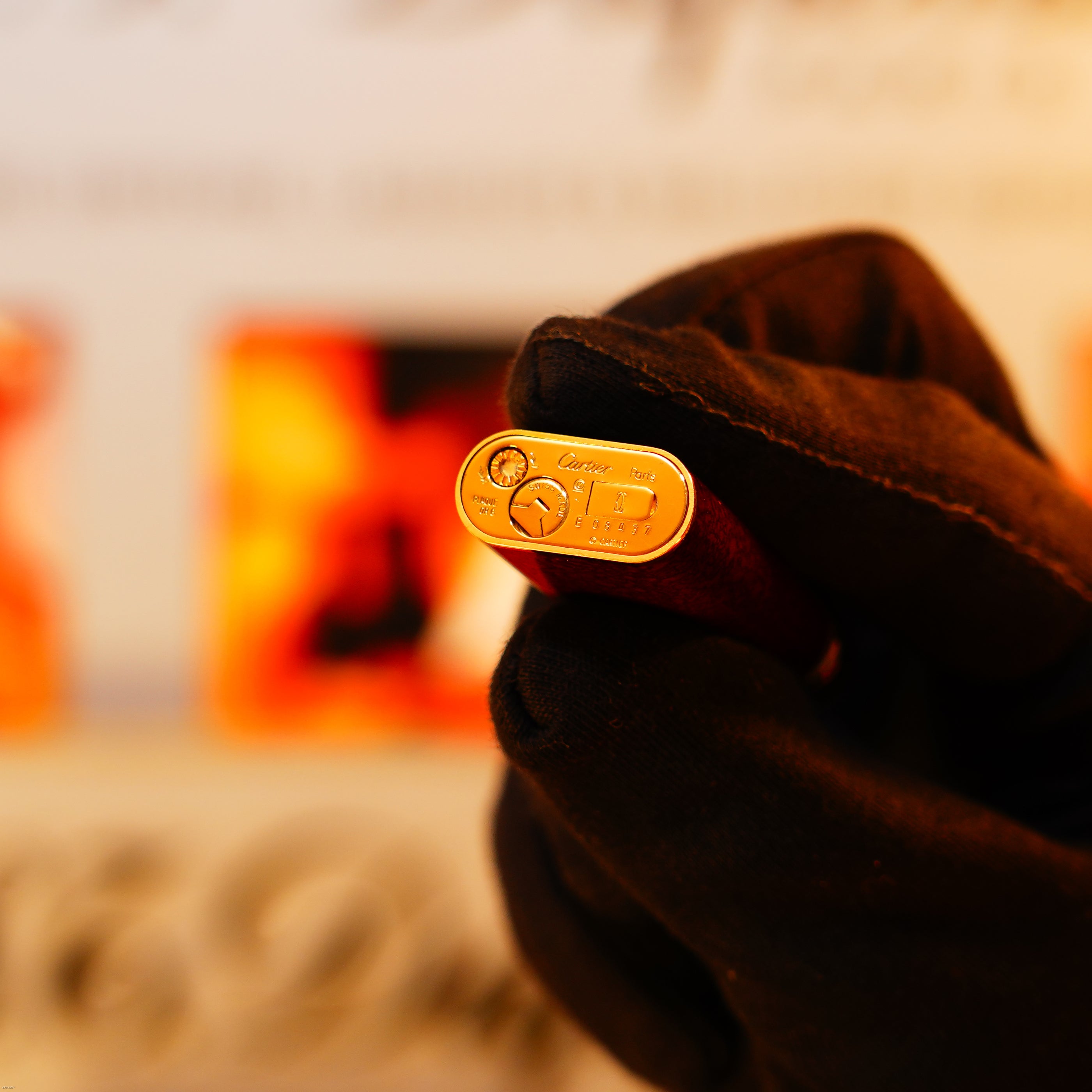 Vintage 1980 Cartier Mini “Pentagon” Lighter – Red Marble Natural Lacquer with 24K Gold Finish & 18K Trinity Ring, Rare Collector Piece