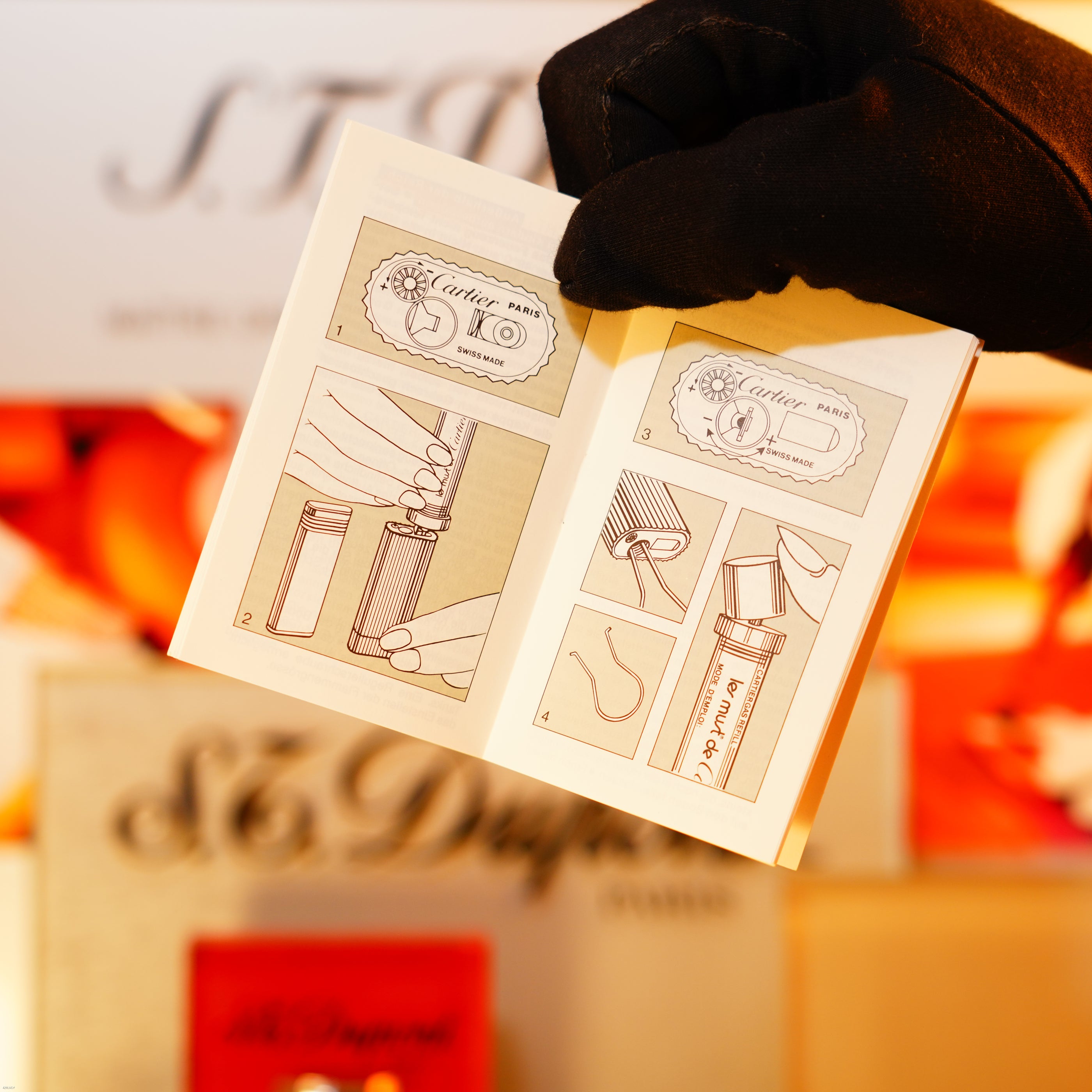 Vintage 1980 Cartier Mini “Pentagon” Lighter – Red Marble Natural Lacquer with 24K Gold Finish & 18K Trinity Ring, Rare Collector Piece