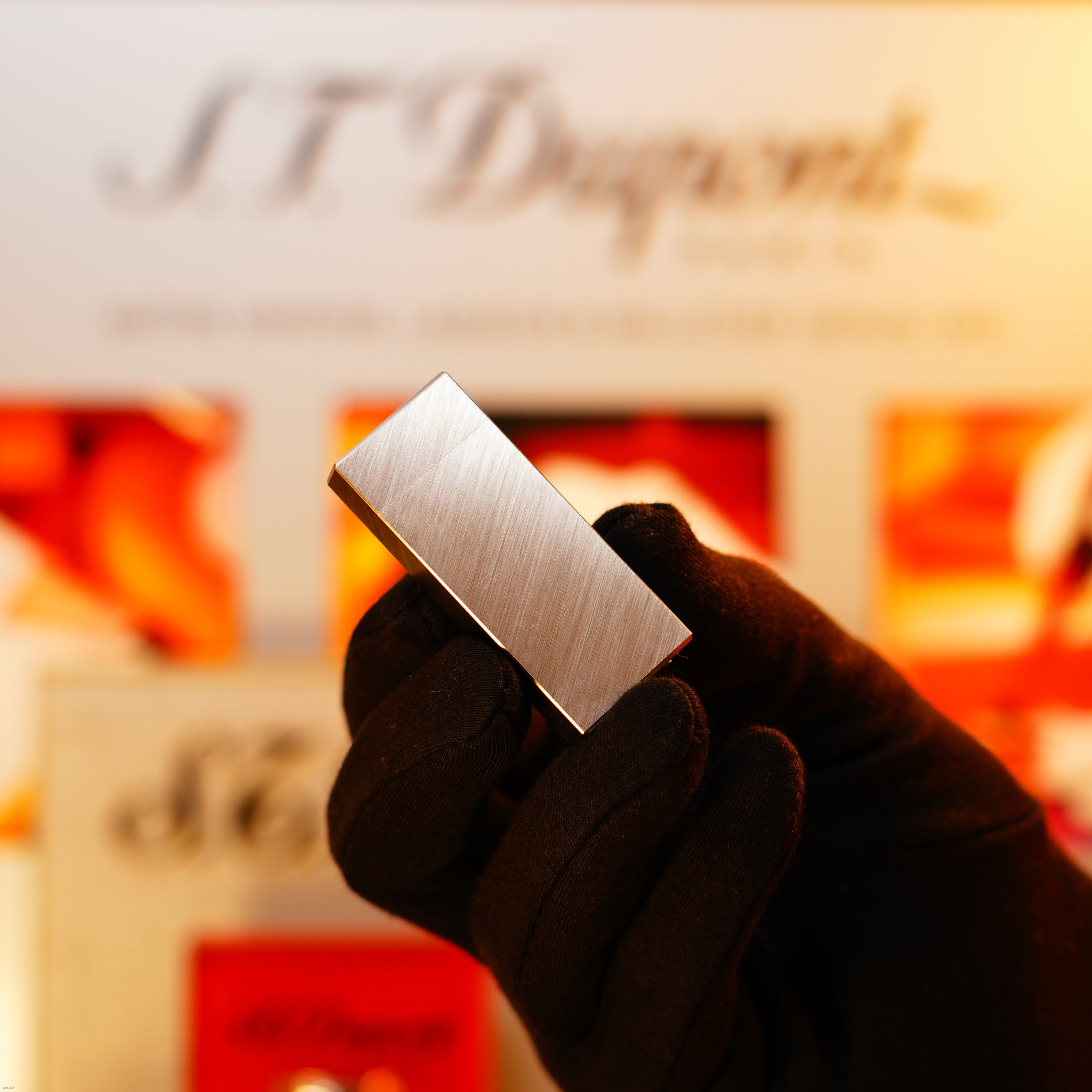 Vintage 1980 Cartier Mini “Pentagon” Lighter – Brushed Heavy Platinum Finish, New Old Stock Condition, Rare Full Set