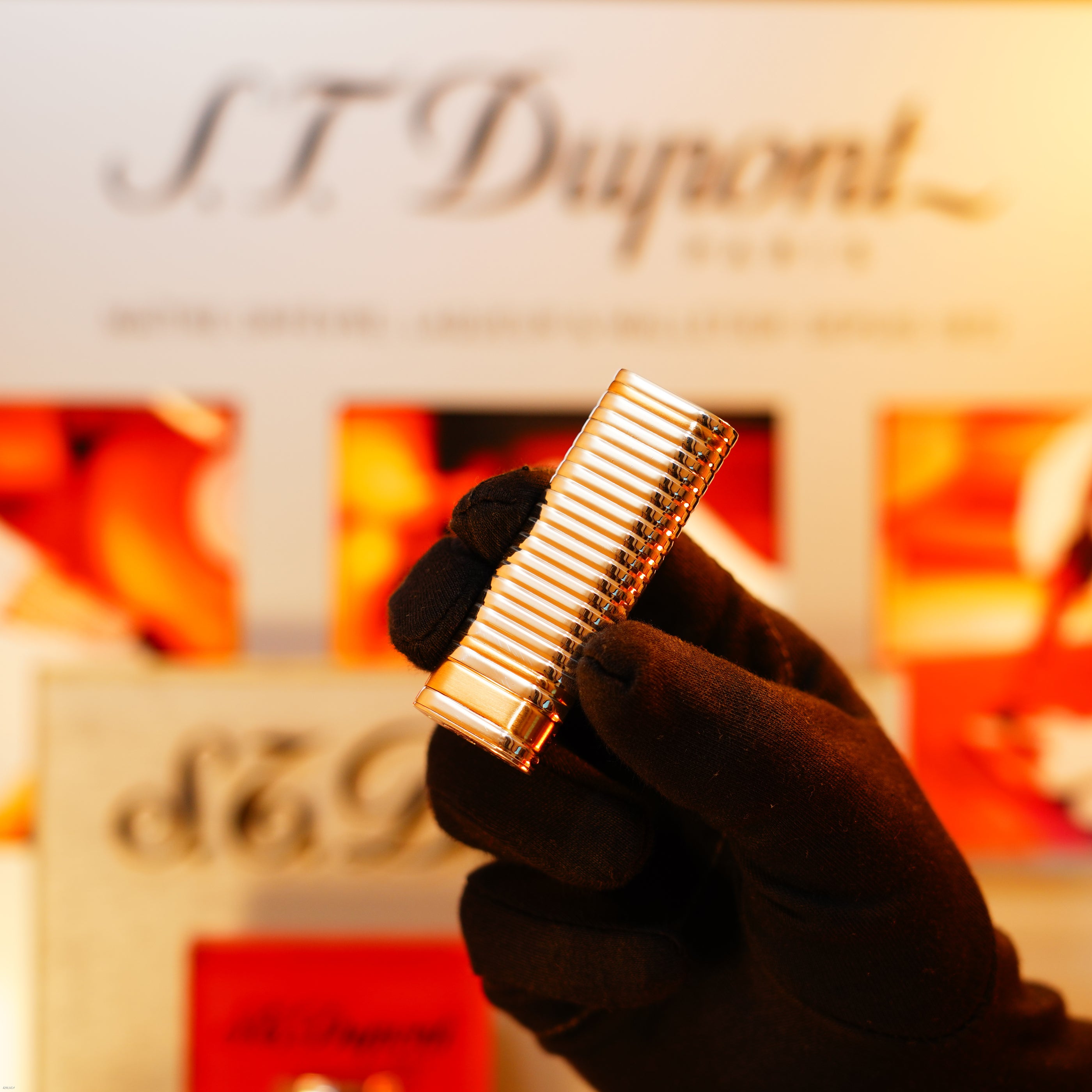 Vintage 1970 Cartier Solid 925 Silver Horizontal‑Line Lighter – Solid 18K Gold Bands, New Old Stock Museum Condition, Rare Full Set