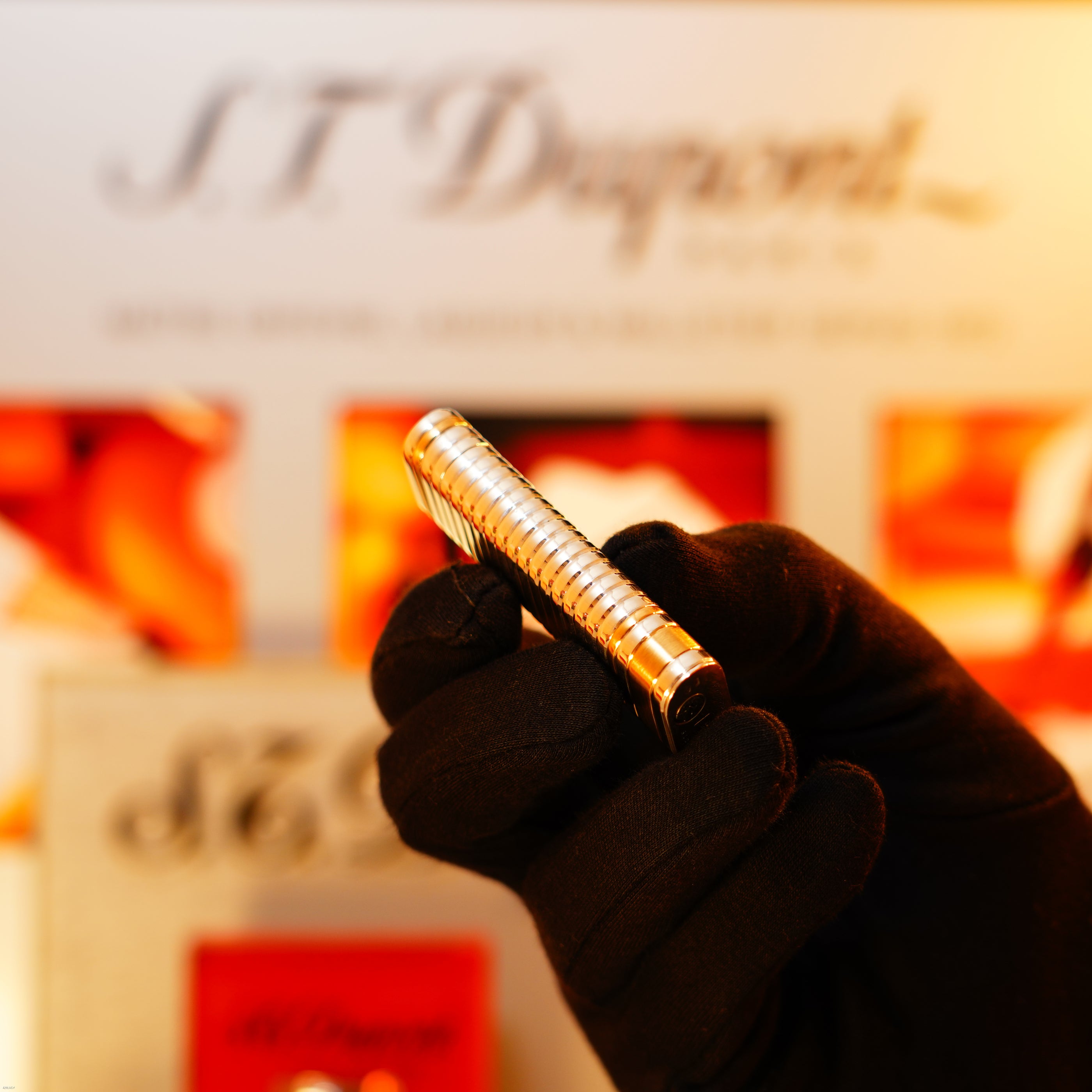 Vintage 1970 Cartier Solid 925 Silver Horizontal‑Line Lighter – Solid 18K Gold Bands, New Old Stock Museum Condition, Rare Full Set