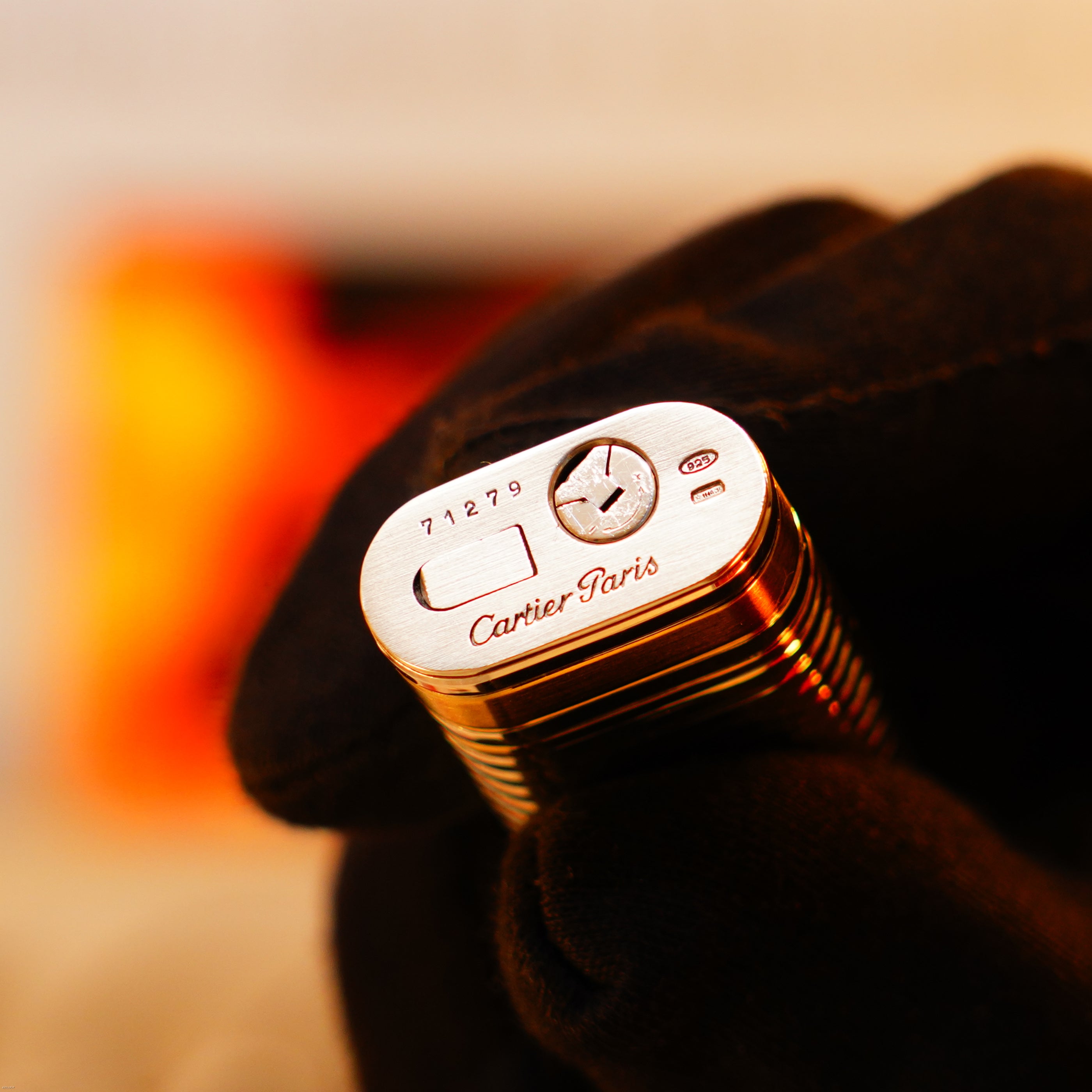 Vintage 1970 Cartier Solid 925 Silver Horizontal‑Line Lighter – Solid 18K Gold Bands, New Old Stock Museum Condition, Rare Full Set