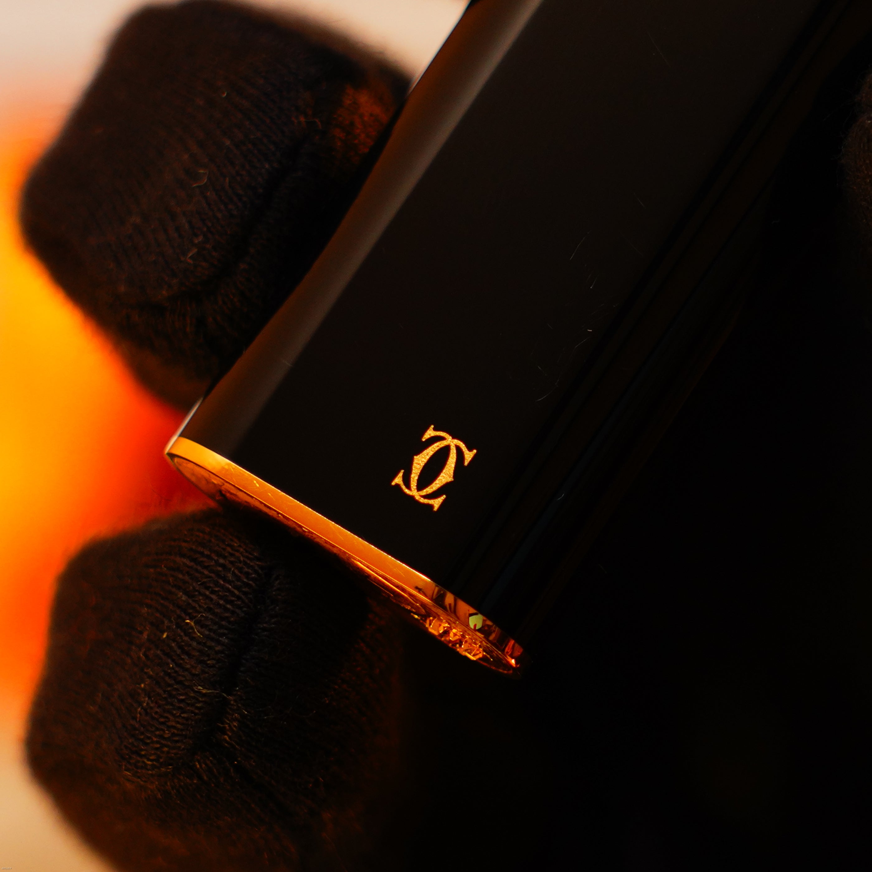 Vintage 1980 Cartier Standard Lighter – Full Black Natural Lacquer with Double‑C Logo, 24K Gold Finish & 18K Trinity Ring, Rare, Fair Condition