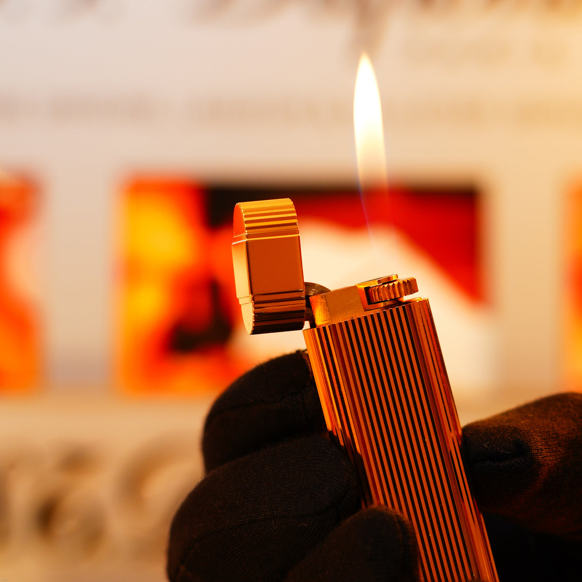 Vintage 1980 Cartier Lighter – Heavy 24K Gold Finish Vertical‑Line Pattern, Rare Model in Fair Used Condition, Full Set