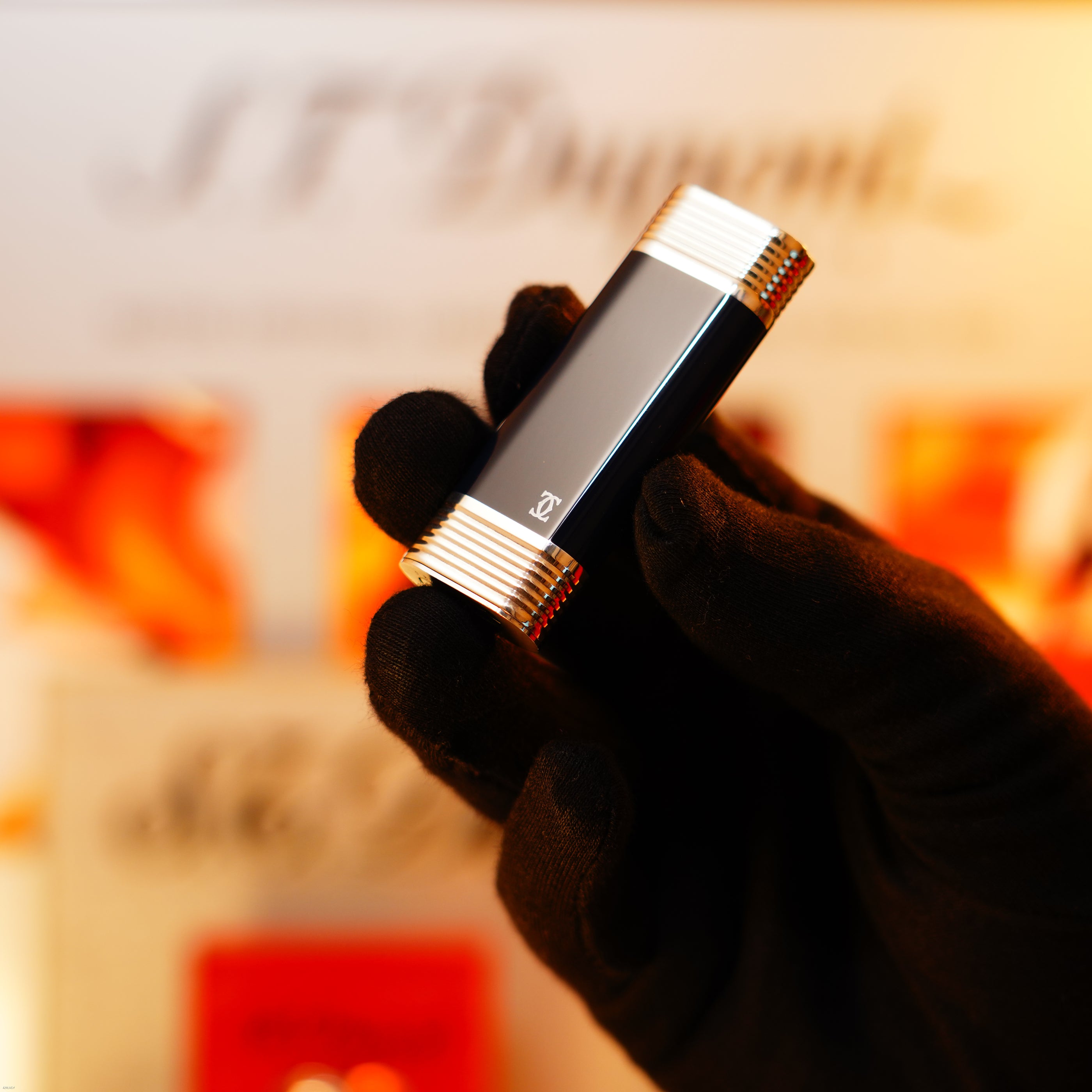 Vintage 1970 Cartier Solid 925 Silver Lighter – Natural Dark‑Blue Lacquer, Extremely Rare Early Model, Large Red Display Box & Papers, Good Condition