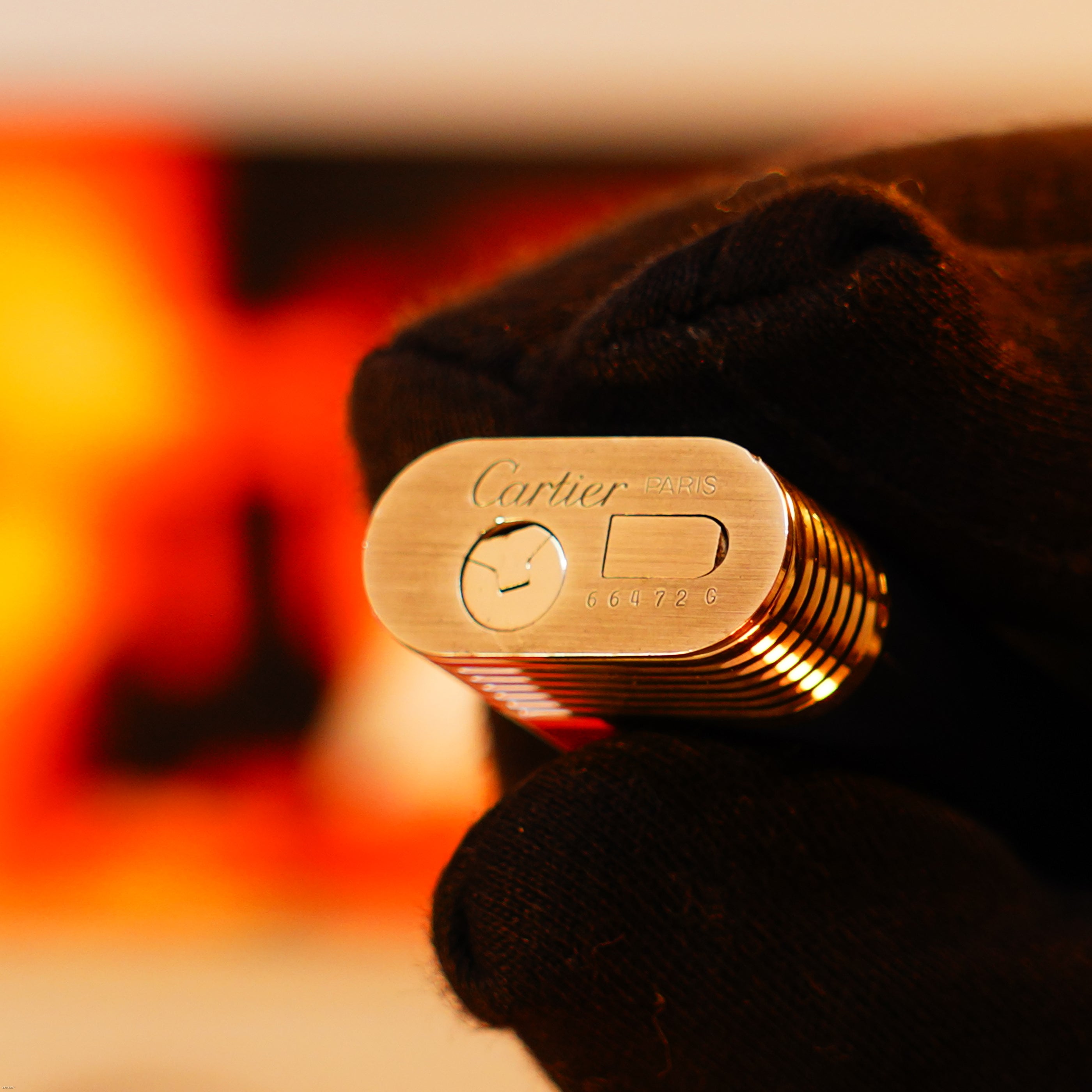 Vintage 1970 Cartier Solid 925 Silver Lighter – Natural Dark‑Blue Lacquer, Extremely Rare Early Model, Large Red Display Box & Papers, Good Condition