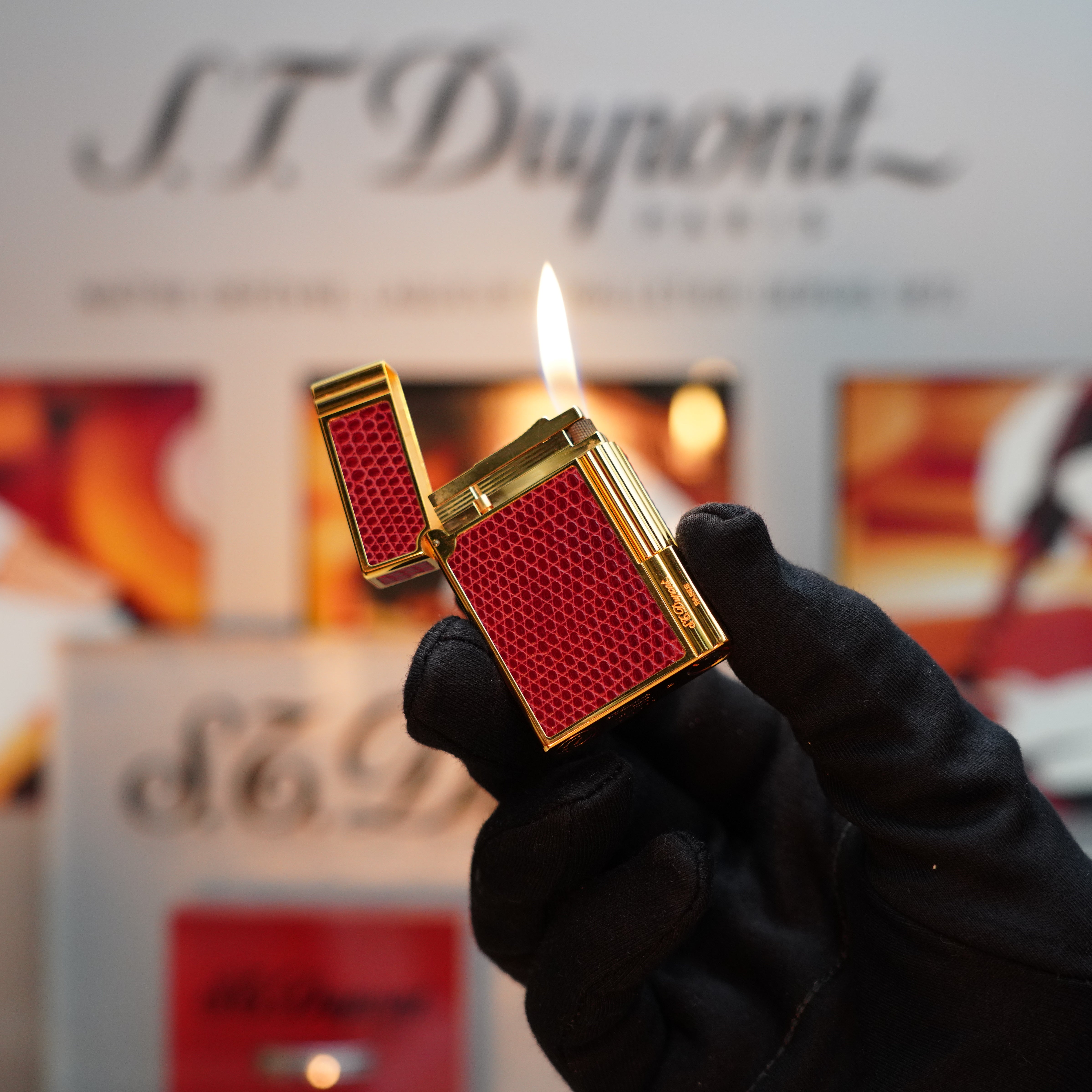 Vintage 1980 S.T. Dupont 24k Gold Finish Gatsby Gainierie Lézard