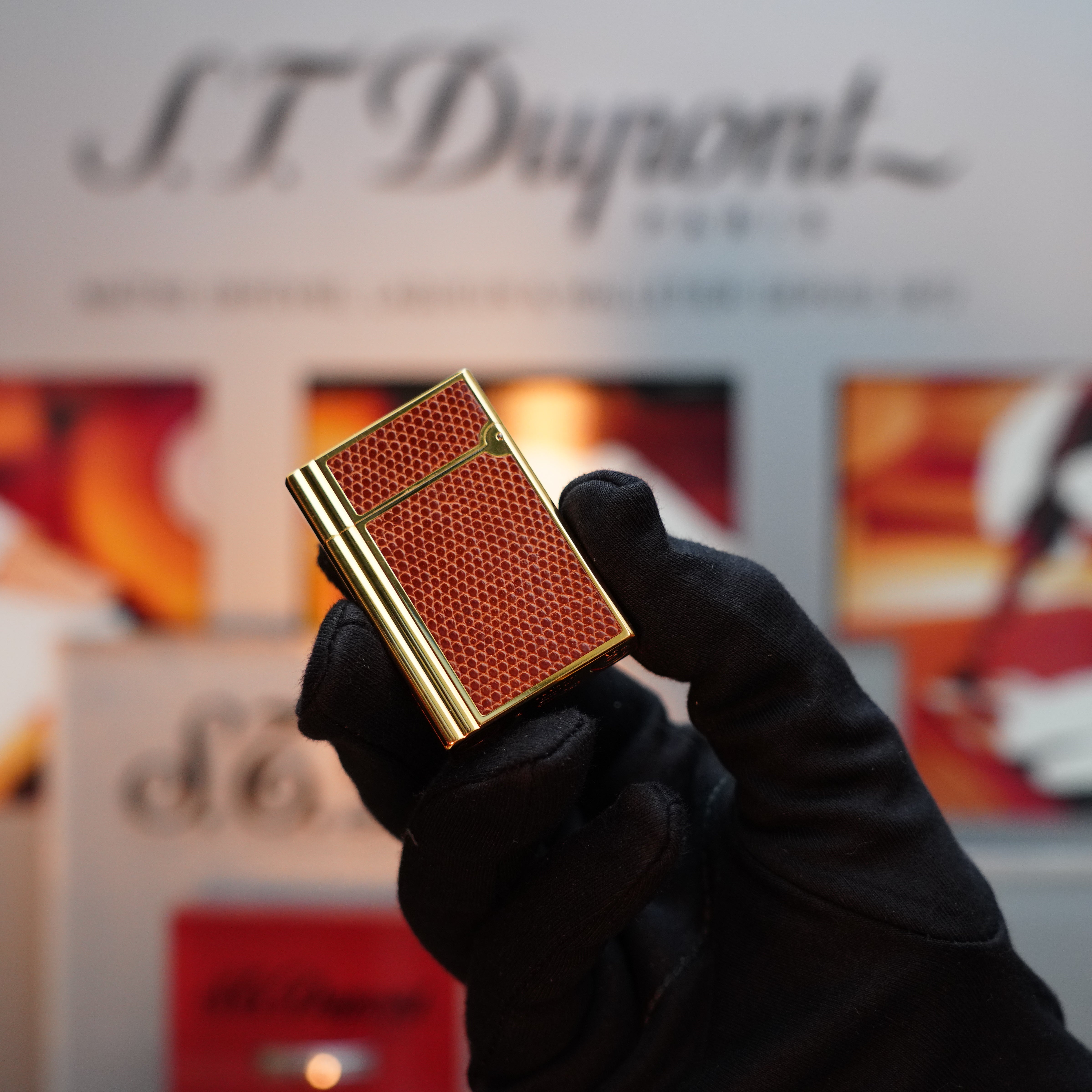 Vintage 1980 S.T. Dupont 24k Gold Finish Gatsby Gainierie Lézard