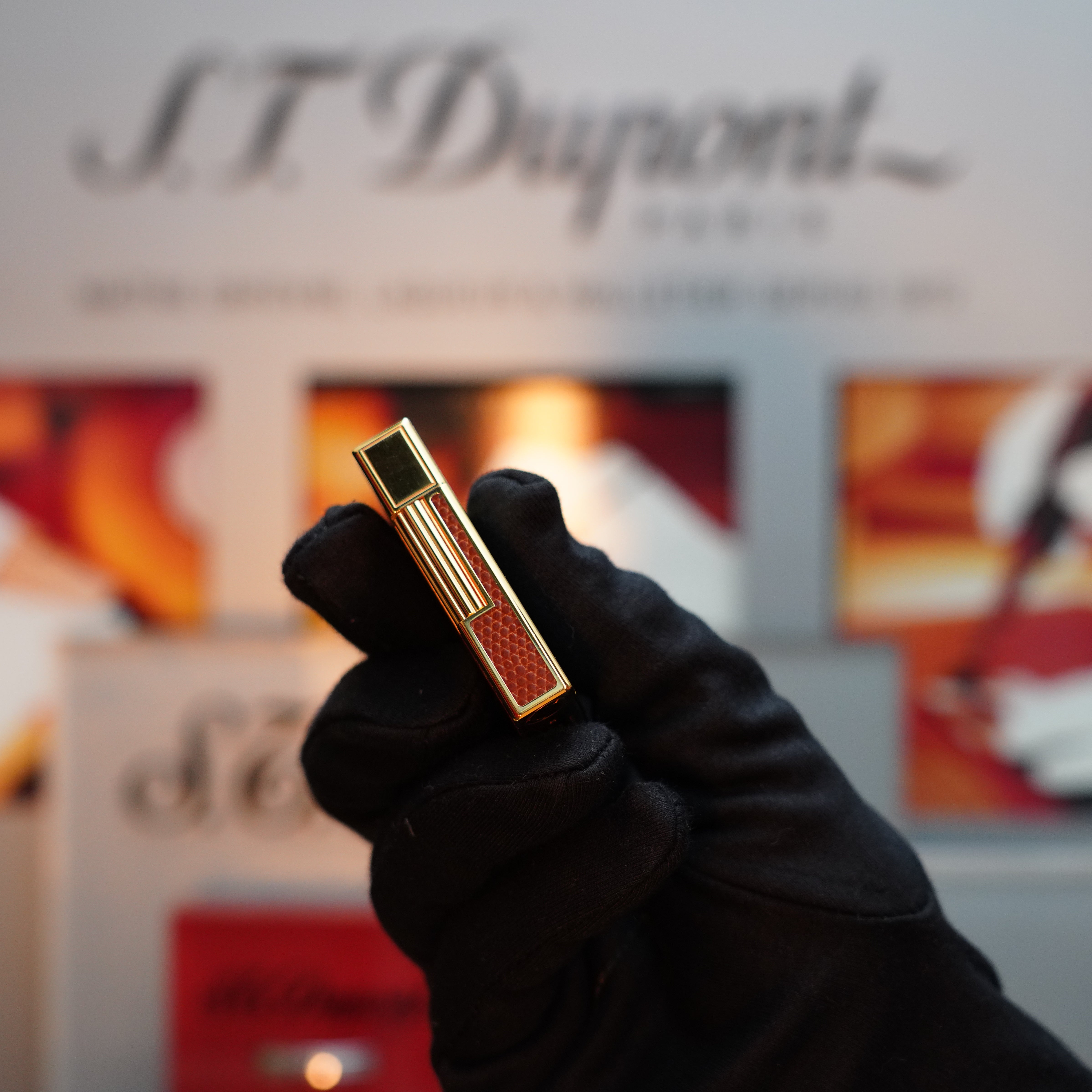 Vintage 1980 S.T. Dupont 24k Gold Finish Gatsby Gainierie Lézard