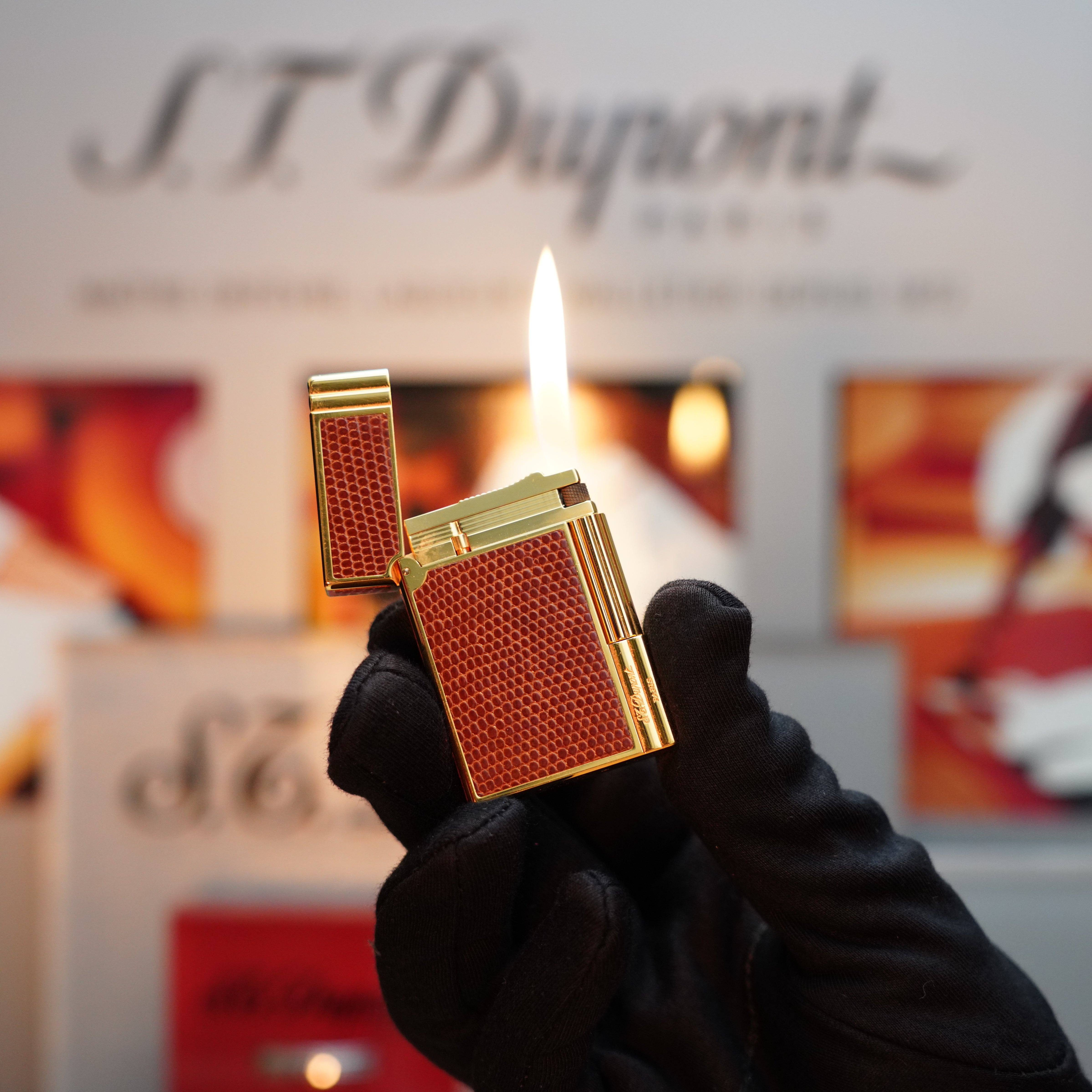 Vintage 1980 S.T. Dupont 24k Gold Finish Gatsby Gainierie Lézard