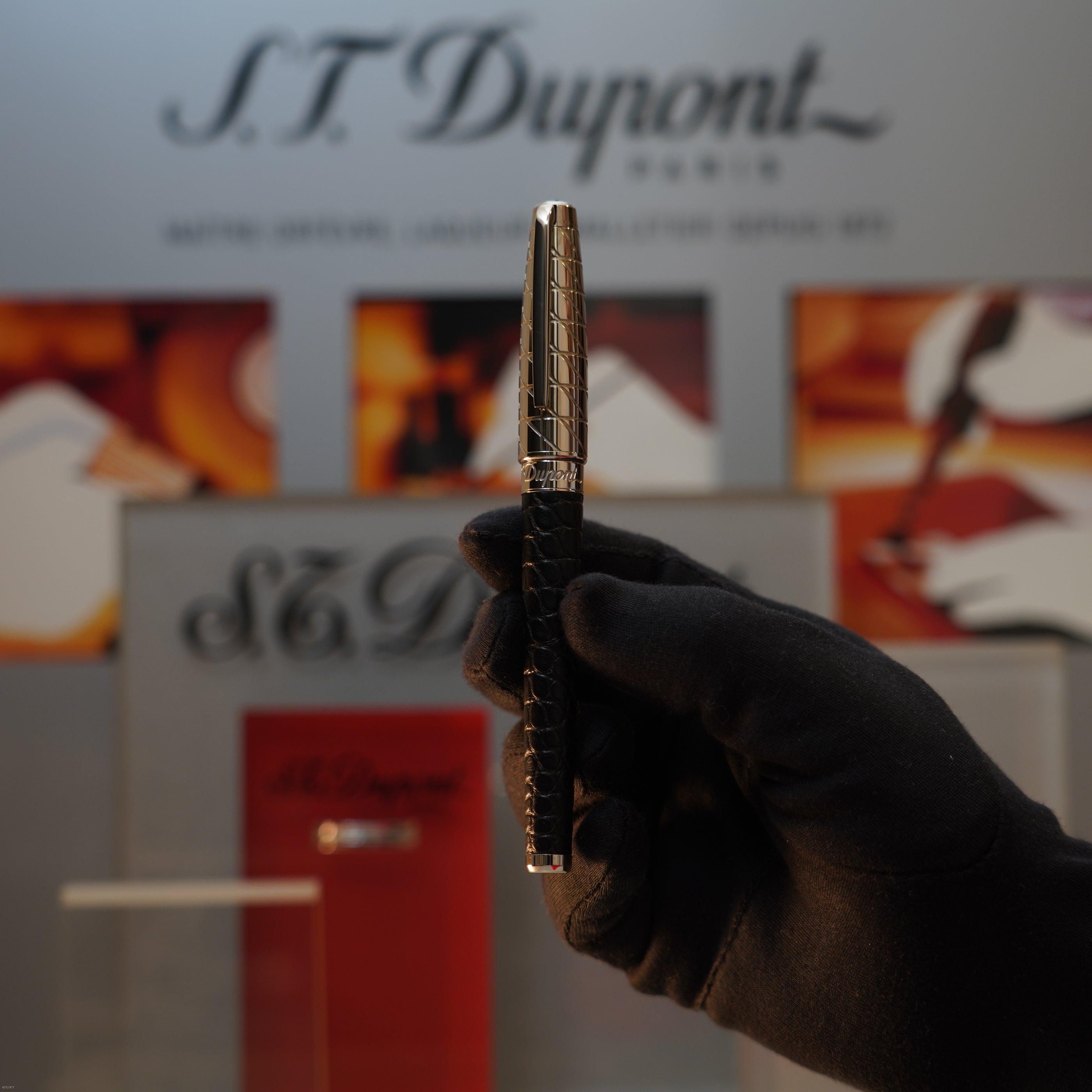 Vintage 1990 S.T. Dupont Black Real Rare Black Alligator Havane Palladium Large Ligne 2 Lighter & Fountain Pen Set Loud Clink Sound