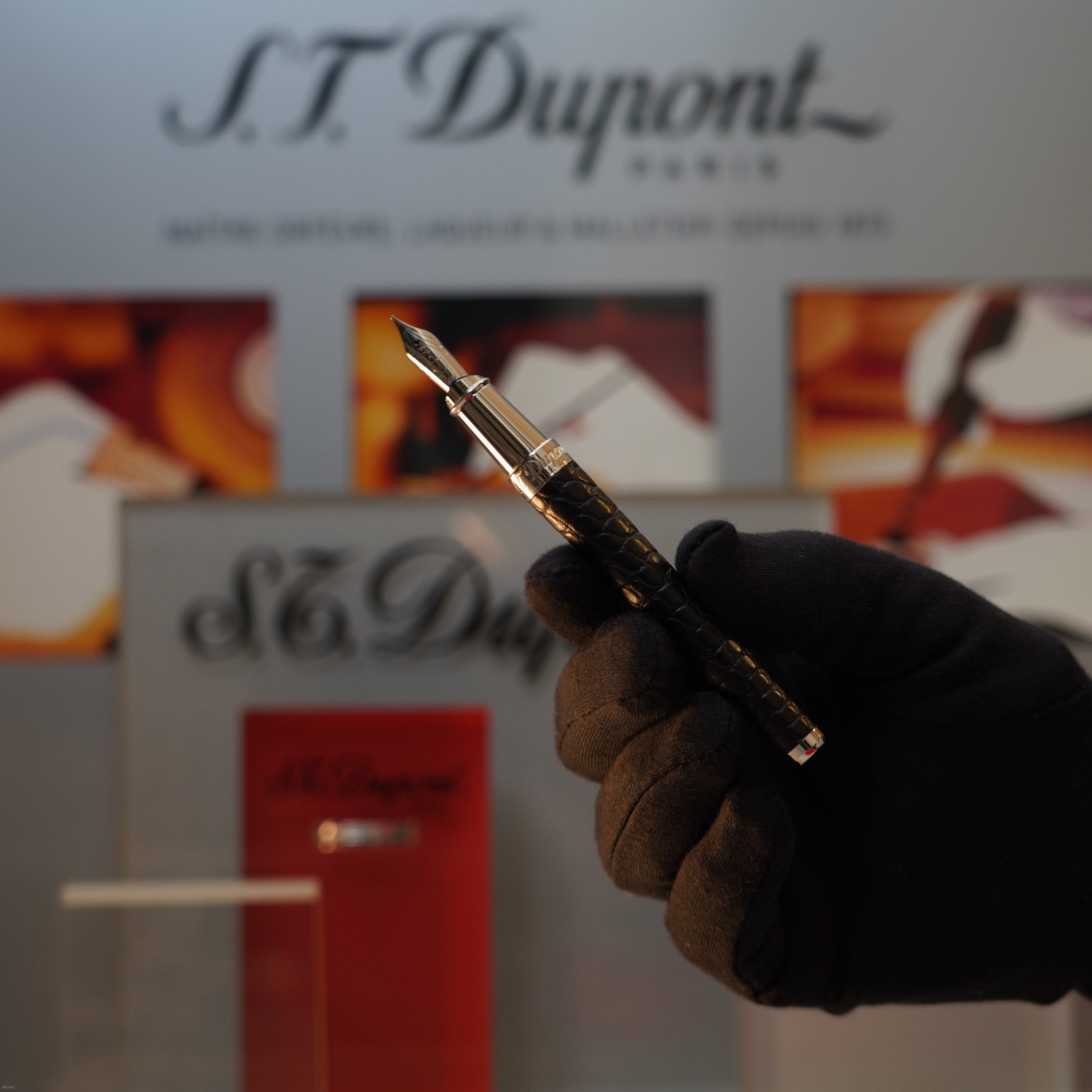 Vintage 1990 S.T. Dupont Black Real Rare Black Alligator Havane Palladium Large Ligne 2 Lighter & Fountain Pen Set Loud Clink Sound