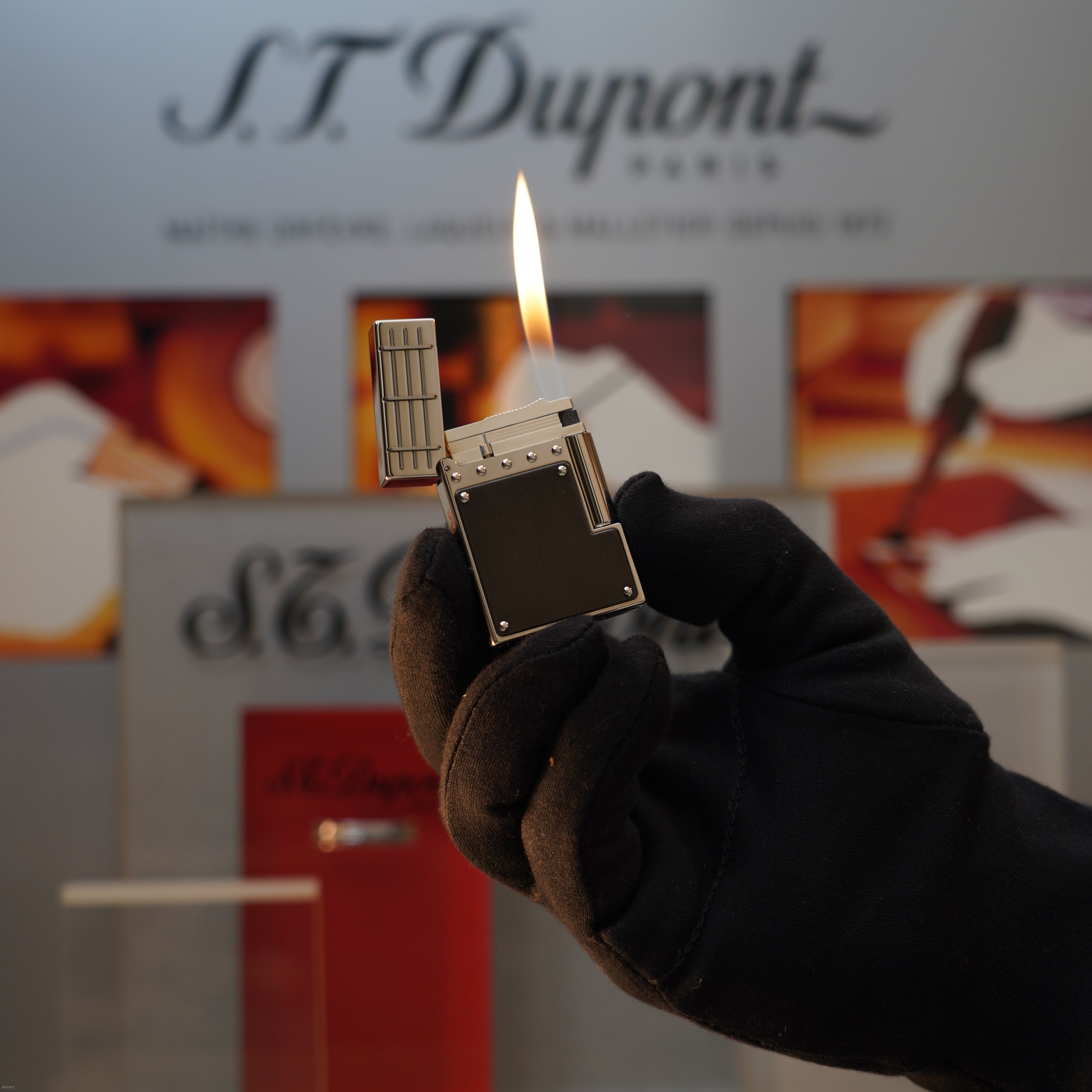 Vintage 2007 S.T. Dupont French Line Limited Edition Black Steel Heavy Platinum Ligne 2 Gatsby Lighter & Fountain Pen Set Clink Sound