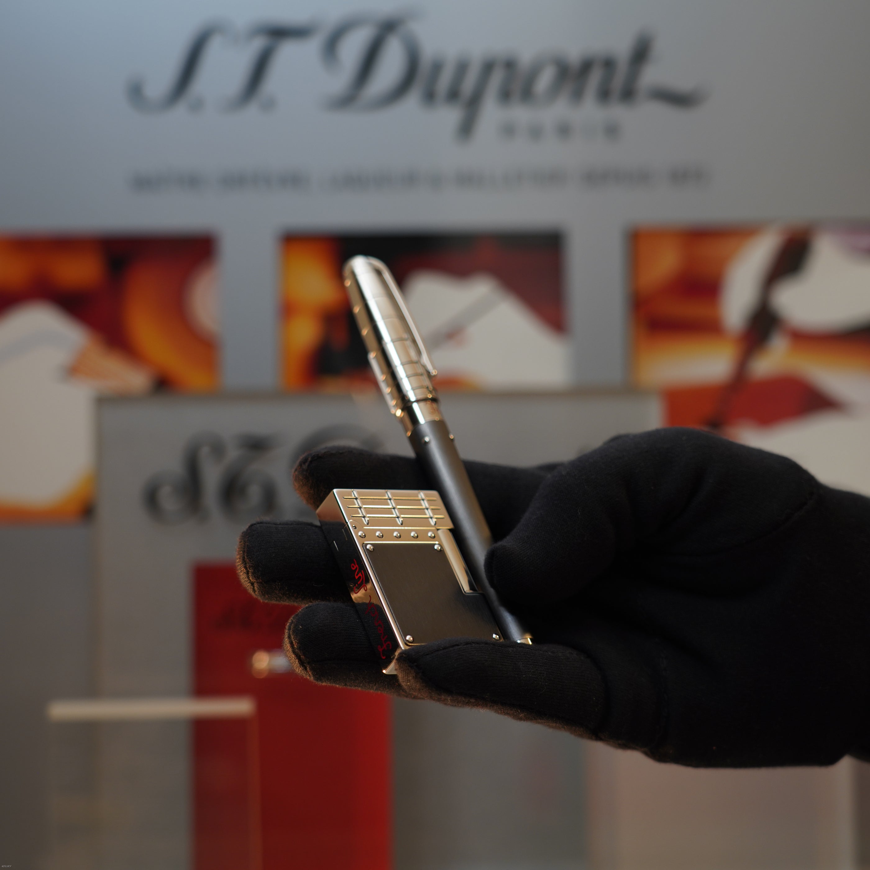 Vintage 2007 S.T. Dupont French Line Limited Edition Black Steel Heavy Platinum Ligne 2 Gatsby Lighter & Fountain Pen Set Clink Sound