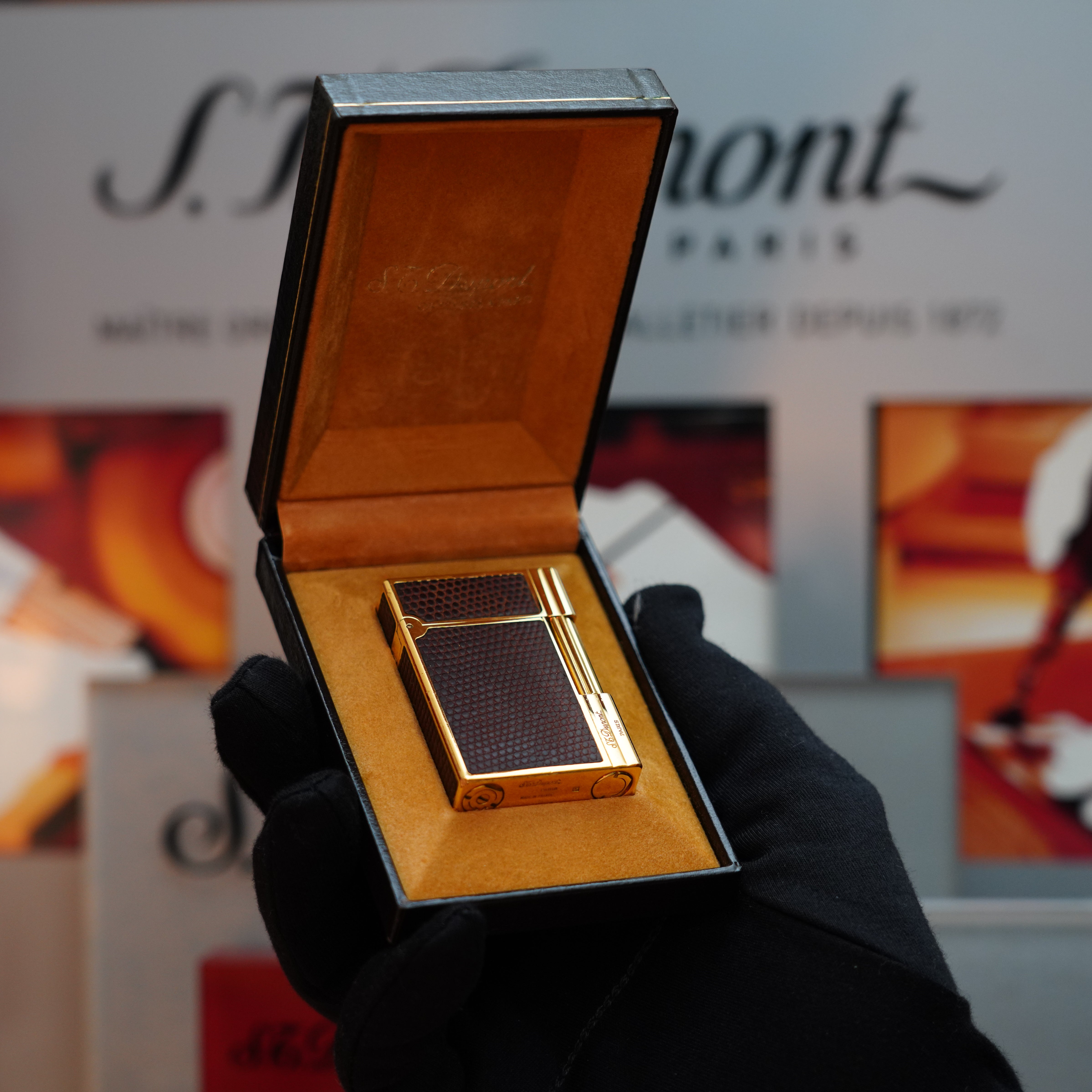 Vintage 1988 S.T. Dupont 24k Gold Finish Gatsby Gainierie Lézard