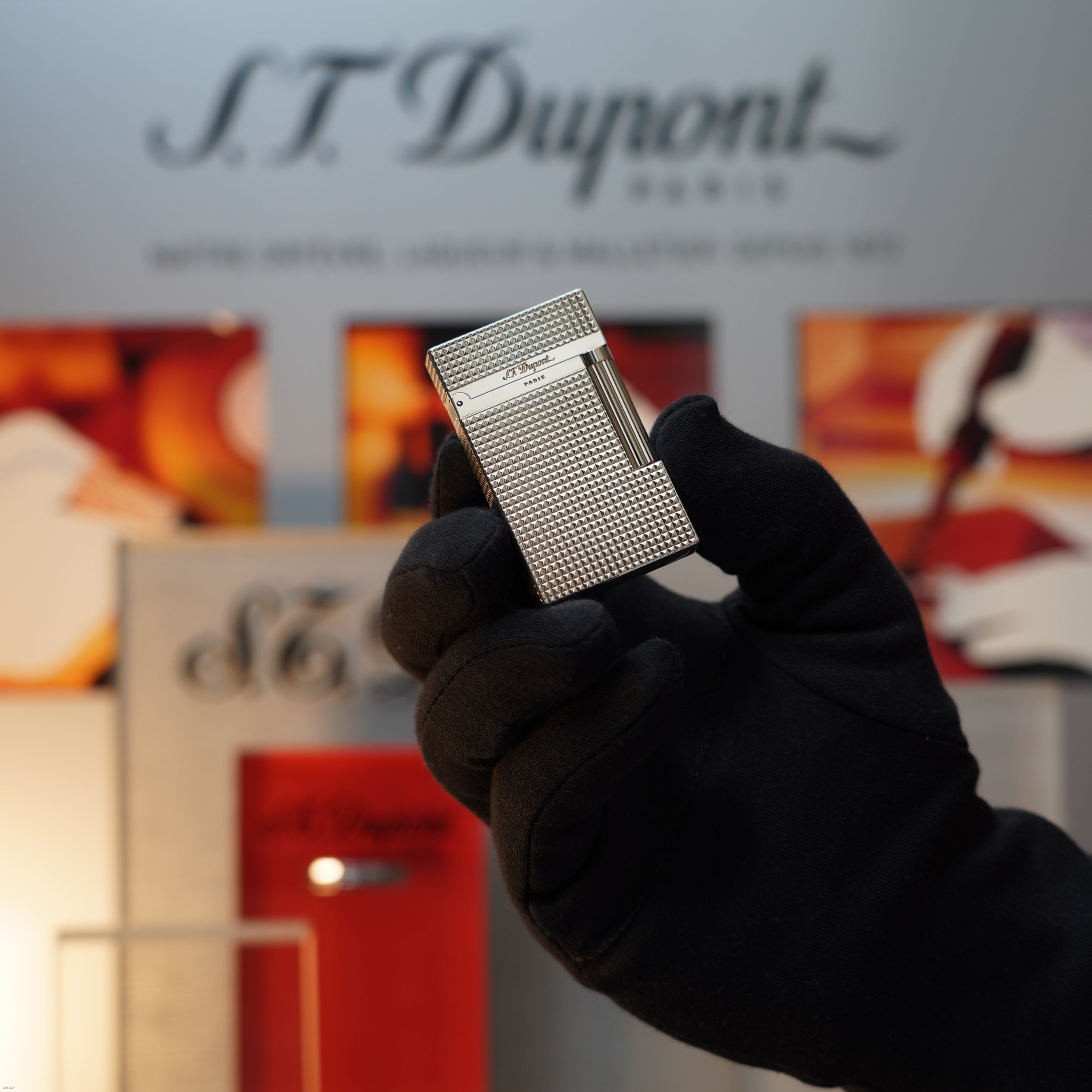 Vintage 1990 S.T. Dupont Monteparnasse Diamond Pattern Heavy Platinum Large Ligne 2 Lighter Clink Sound