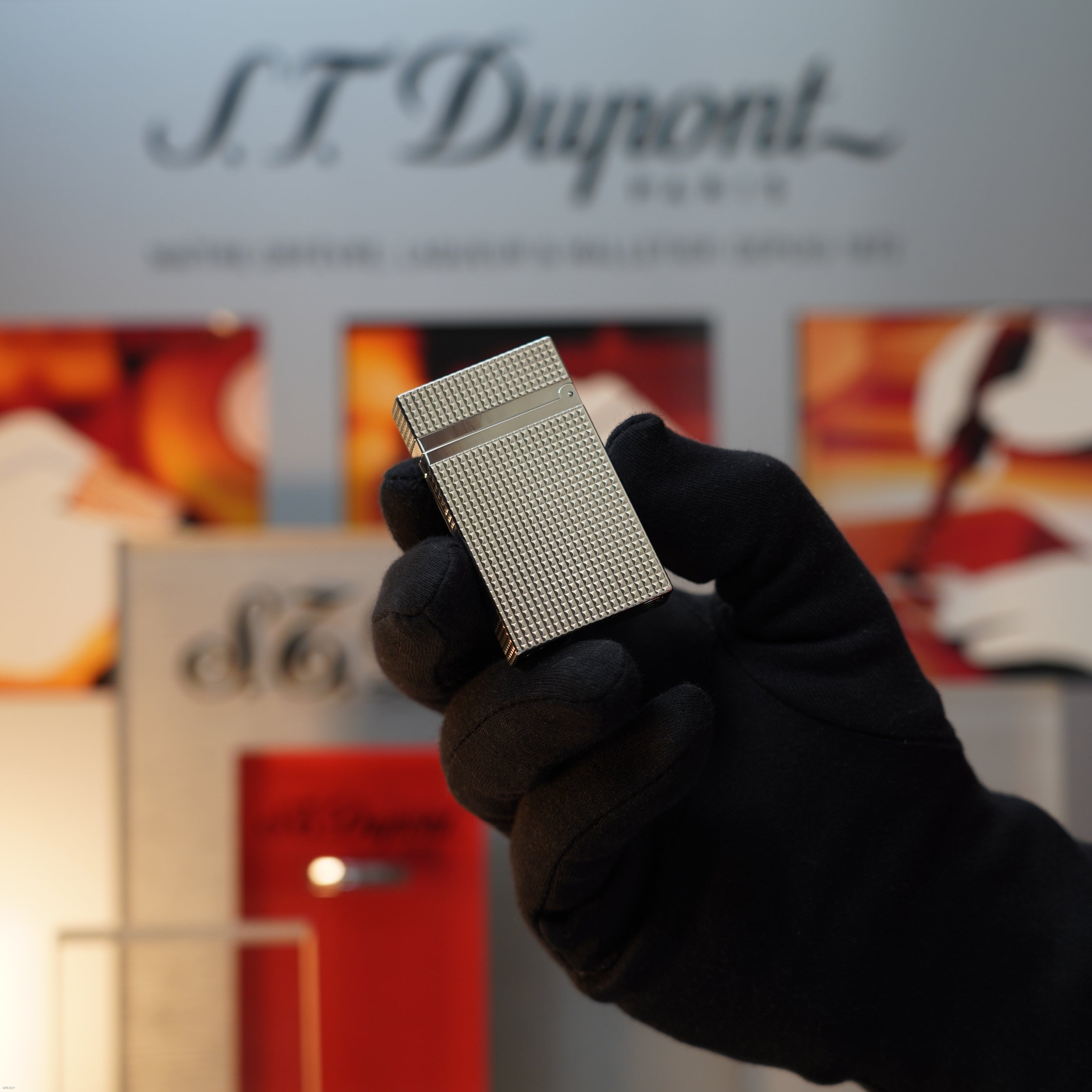 Vintage 1990 S.T. Dupont Monteparnasse Diamond Pattern Heavy Platinum Large Ligne 2 Lighter Clink Sound