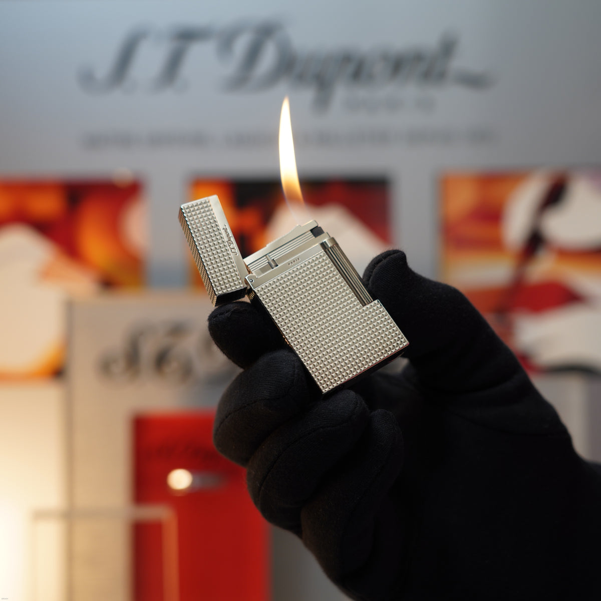Vintage 1990 S.T. Dupont Monteparnasse Diamond Pattern Heavy Platinum Large Ligne 2 Lighter Clink Sound