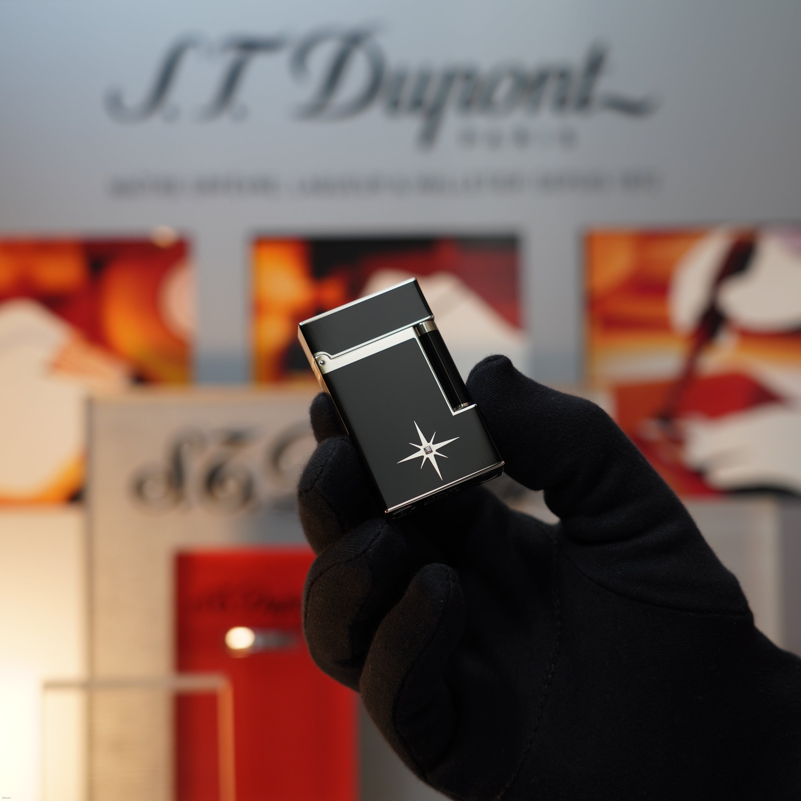 Vintage 1990 S.T. Dupont Large Ligne 2 Rare Two Flame Natural Diamond Limited Edition Black Lacquer Platinum Lighter Clink Sound