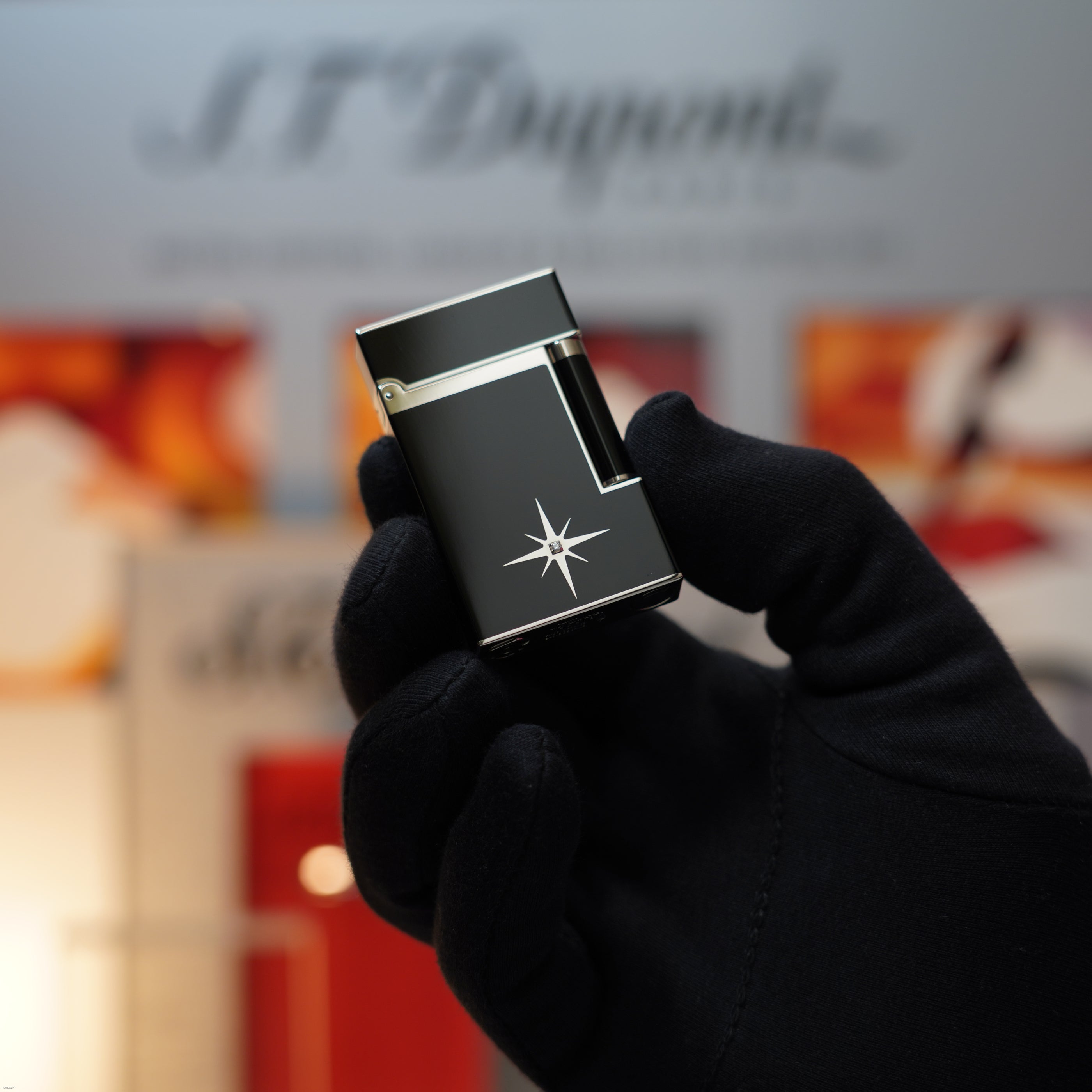 Vintage 1990 S.T. Dupont Large Ligne 2 Rare Two Flame Natural Diamond Limited Edition Black Lacquer Platinum Lighter Clink Sound