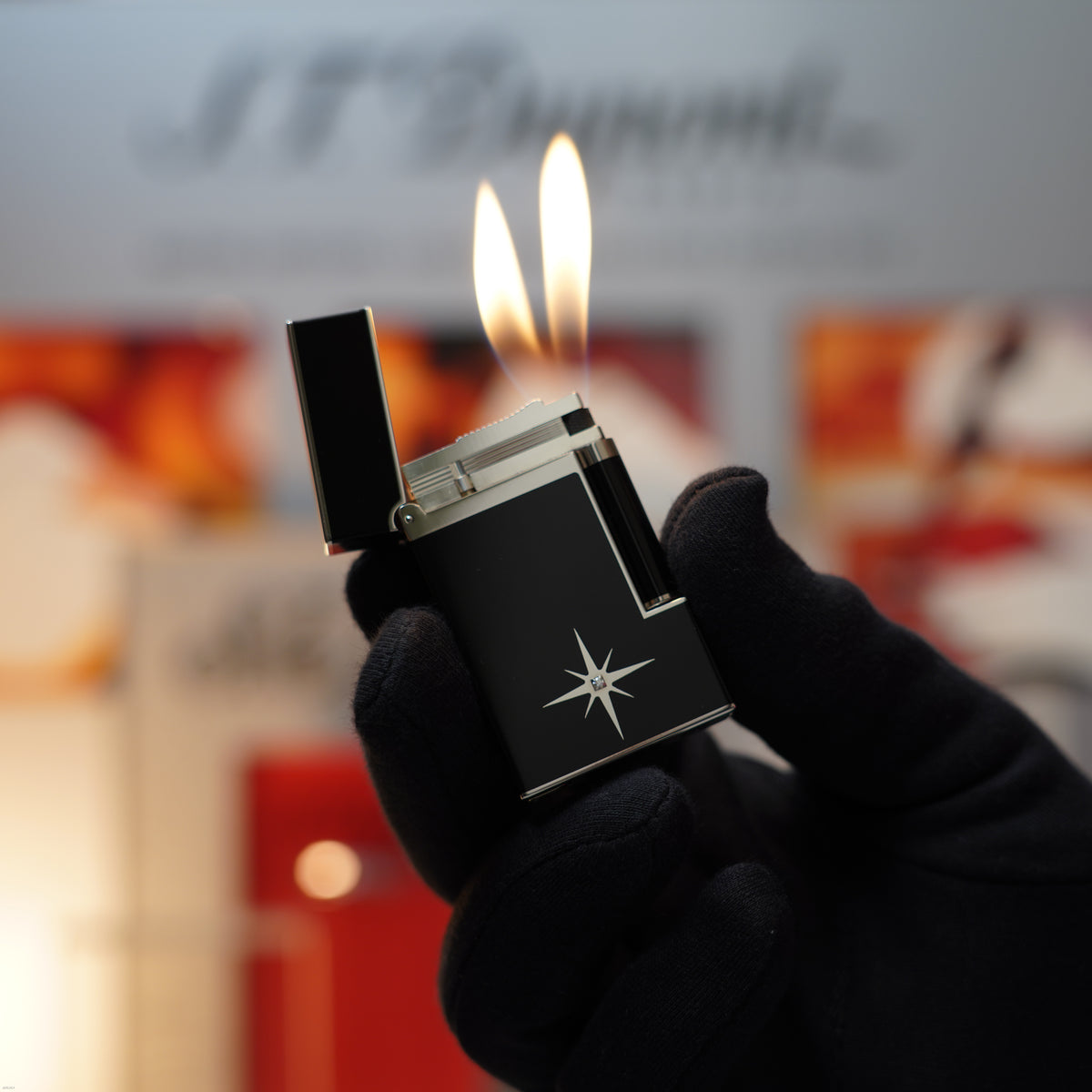 Vintage 1990 S.T. Dupont Large Ligne 2 Rare Two Flame Natural Diamond Limited Edition Black Lacquer Platinum Lighter Clink Sound