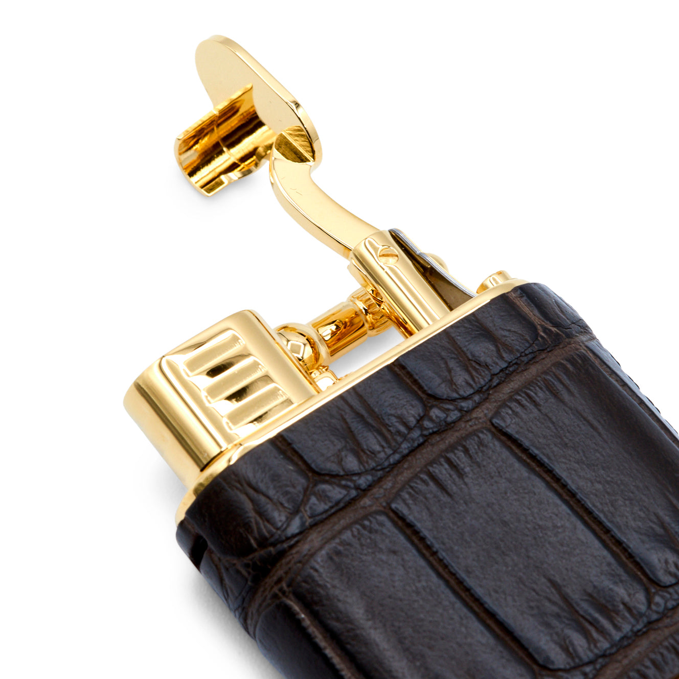 Dunhill Brown Alligator Gold Finish Turbo Lighter | KirbyAllison.com