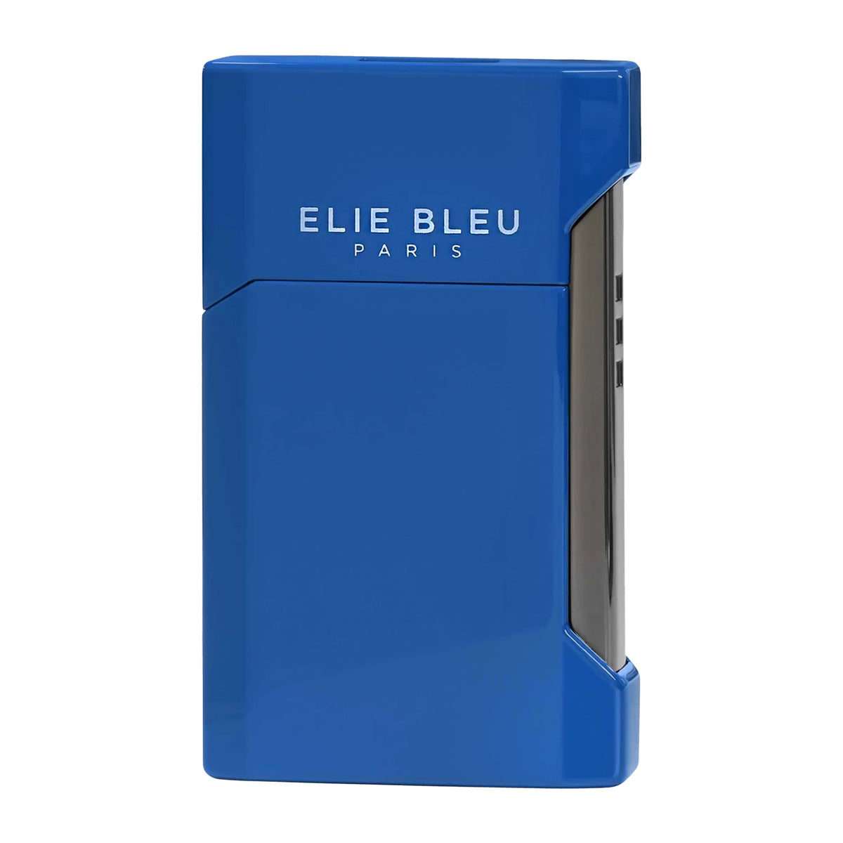 A blue Elie Bleu Paris lighter with silver lettering, shown on a white background 