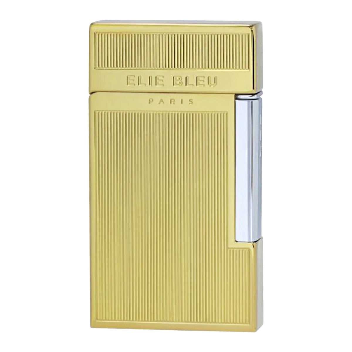 A gold-toned Elie Bleu Paris lighter with a ribbed metallic finish and a polished silver side accent, shown on a plain white background.