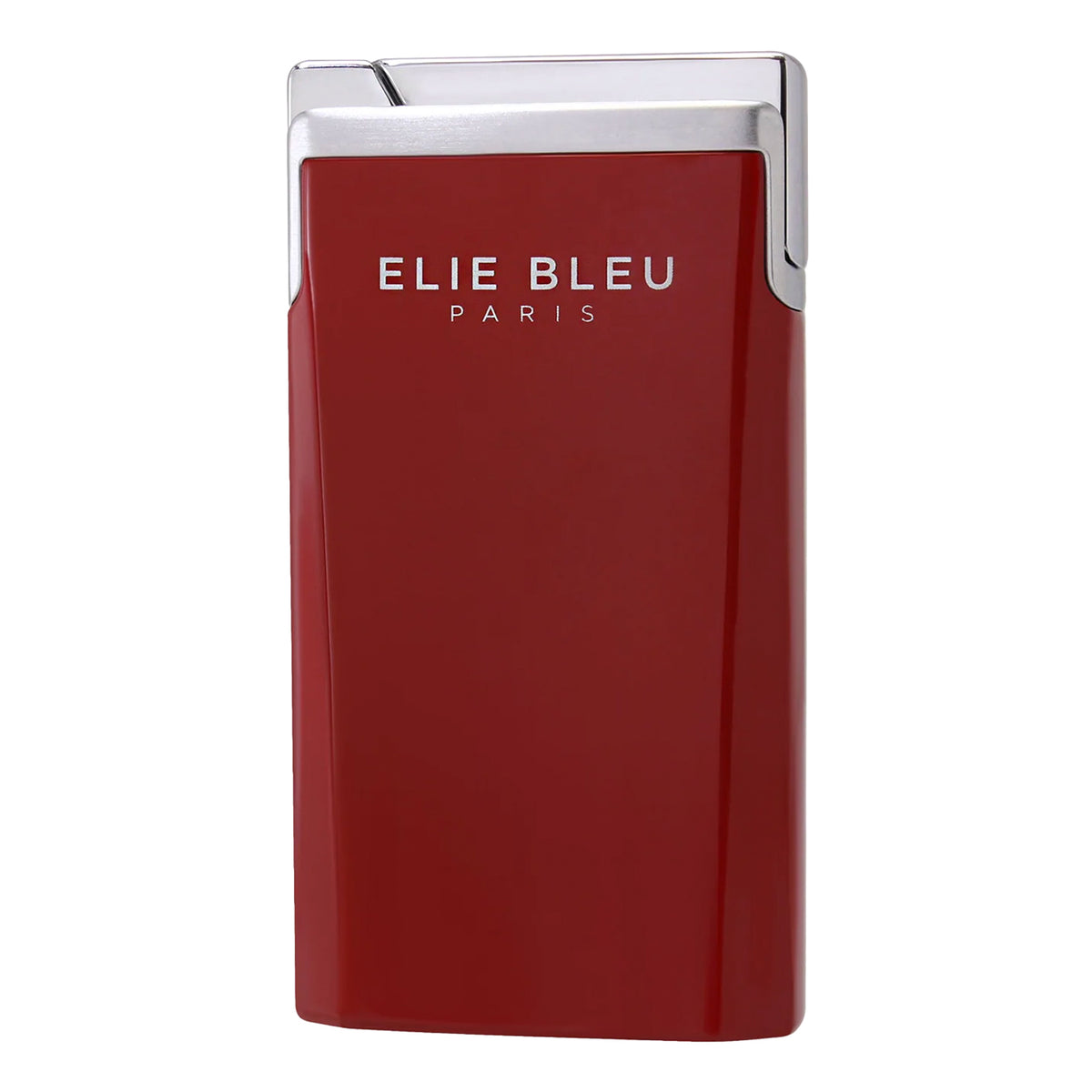 Elie Bleu Paris red lighter with a polished silver metallic top and sides, featuring the brand name in silver lettering on the front.