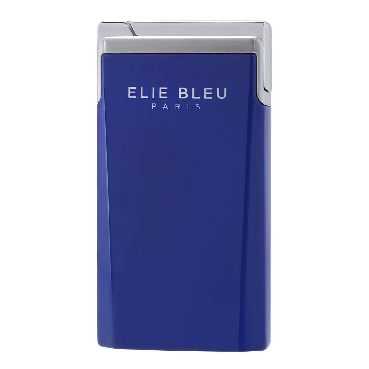 Elie Bleu Paris lighter in a deep blue metallic finish with a polished silver top and side button, shown on a plain white background.