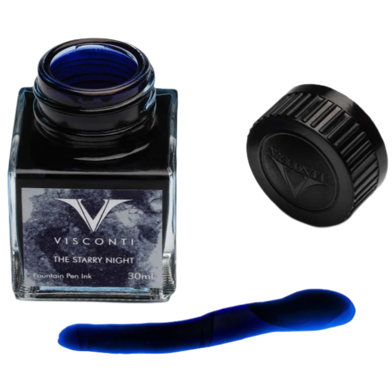 Visconti Van Gogh Starry Night Ink in Deep Blue inspired bottle of ink with a blue lid.