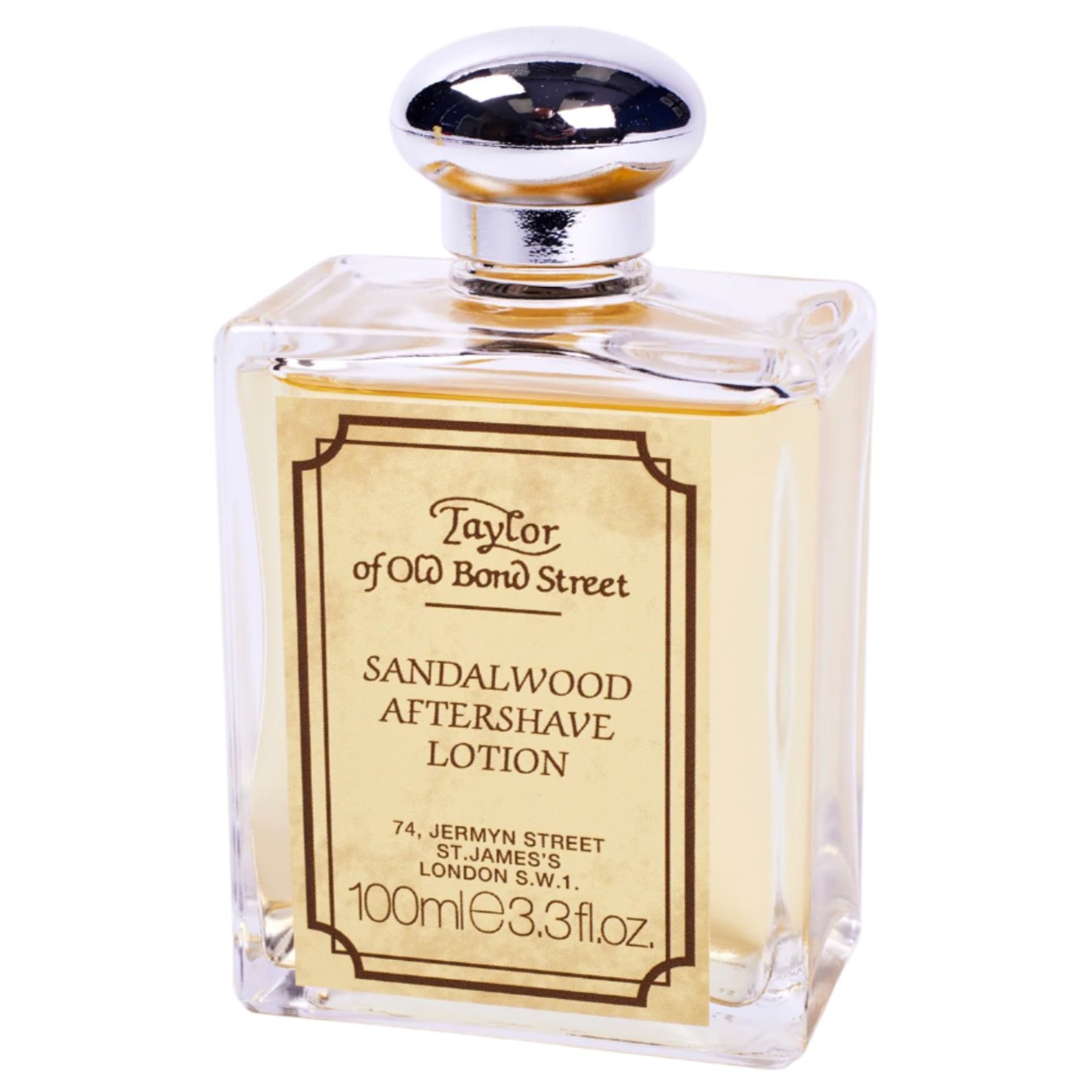 A bottle of Taylor of Old Bond Street Sandalwood Aftershave 100ml on a white background.