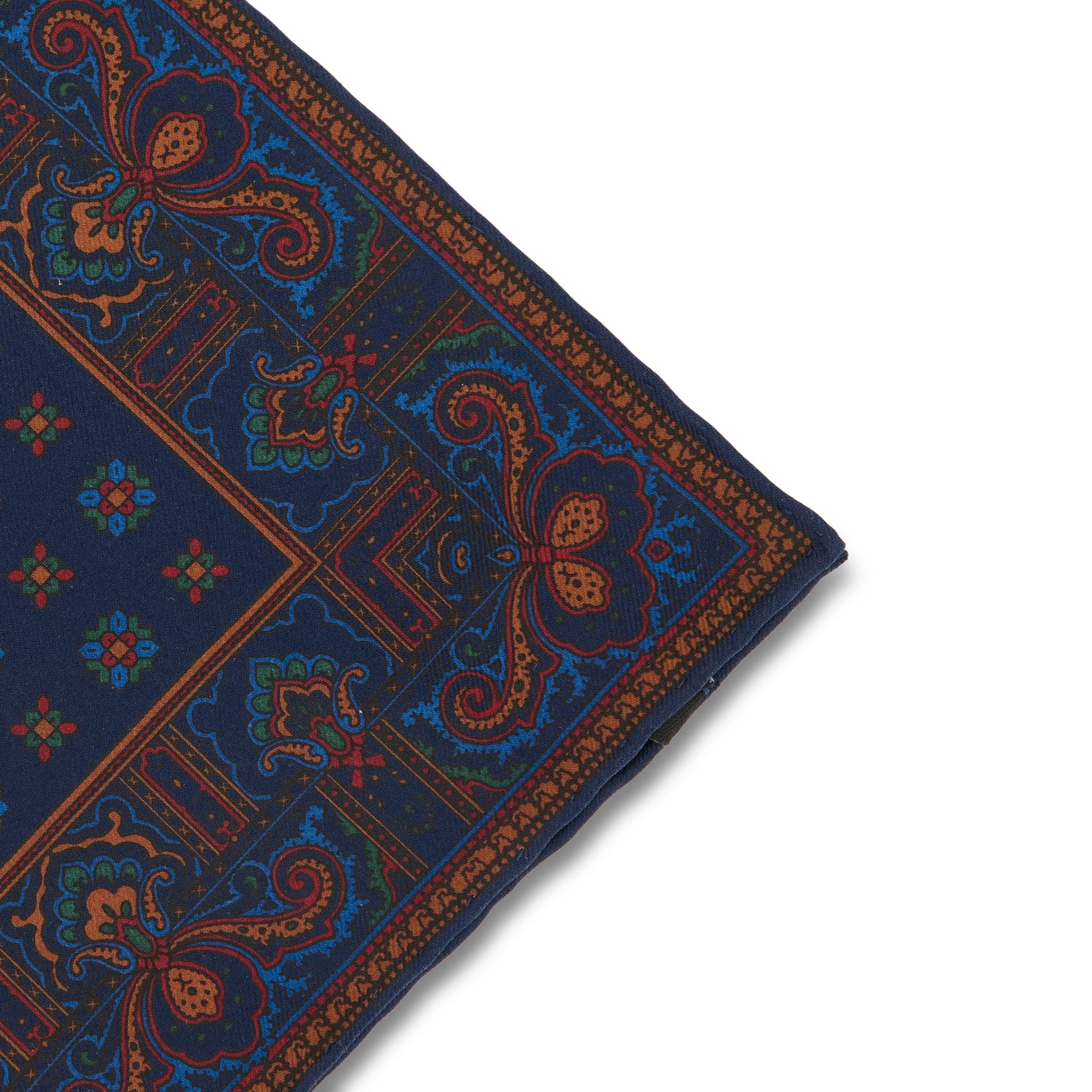 Sovereign Grade Ancient Madder Blue & Orange Mixed Floret Pocket Square