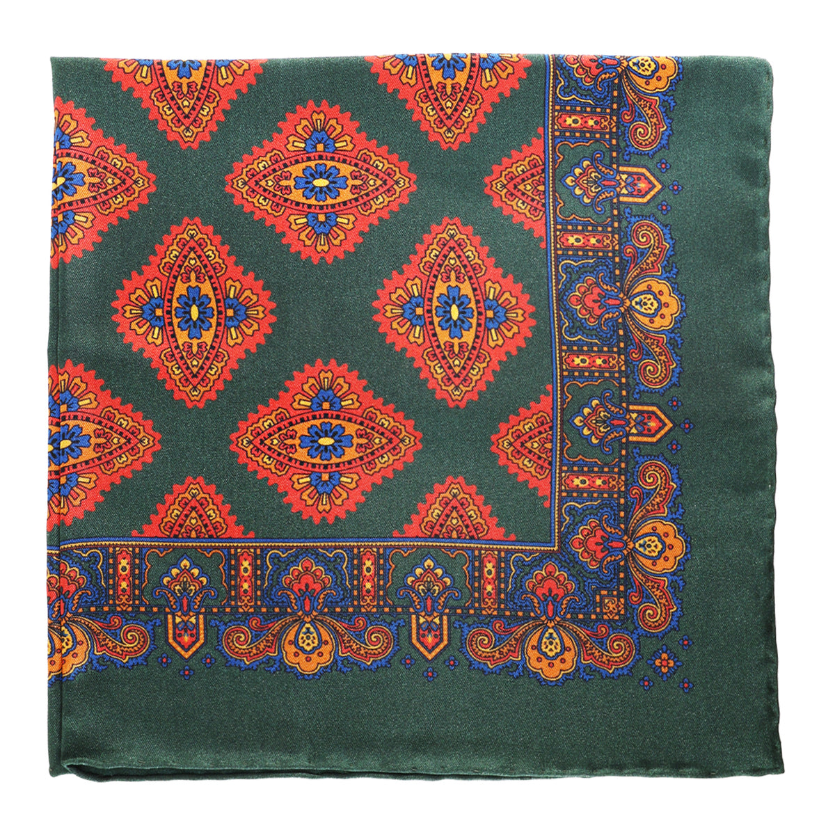 Sovereign Grade 100% Silk Large Medallion Green Pocket Square