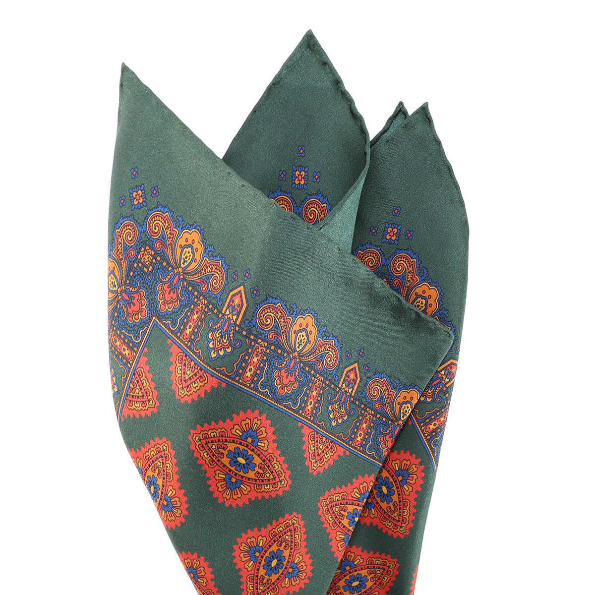 Sovereign Grade 100% Silk Large Medallion Green Pocket Square