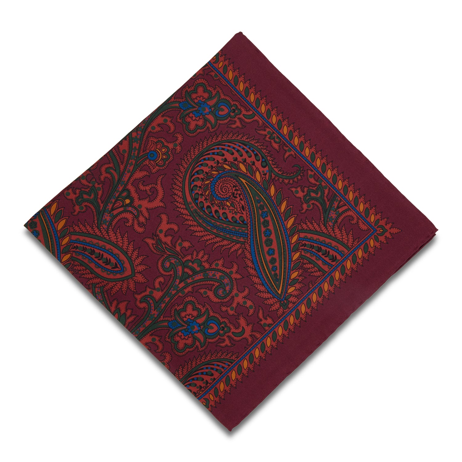Sovereign Grade Burgundy Large Paisley 100% Silk Pocket Square