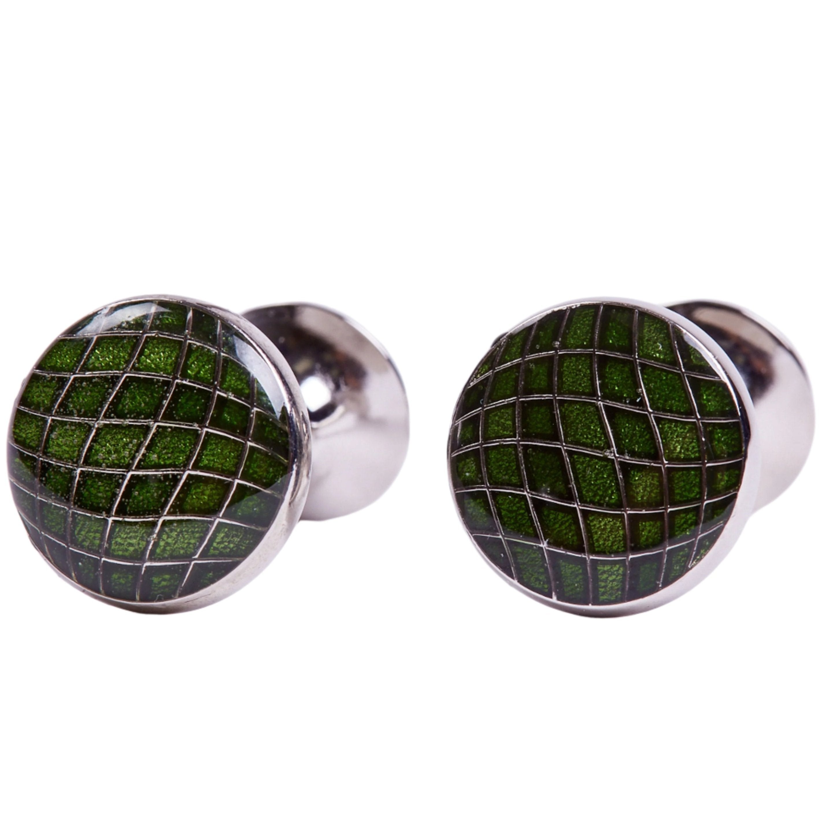 Olive Swiss Check Enamel Cufflinks | KirbyAllison.com