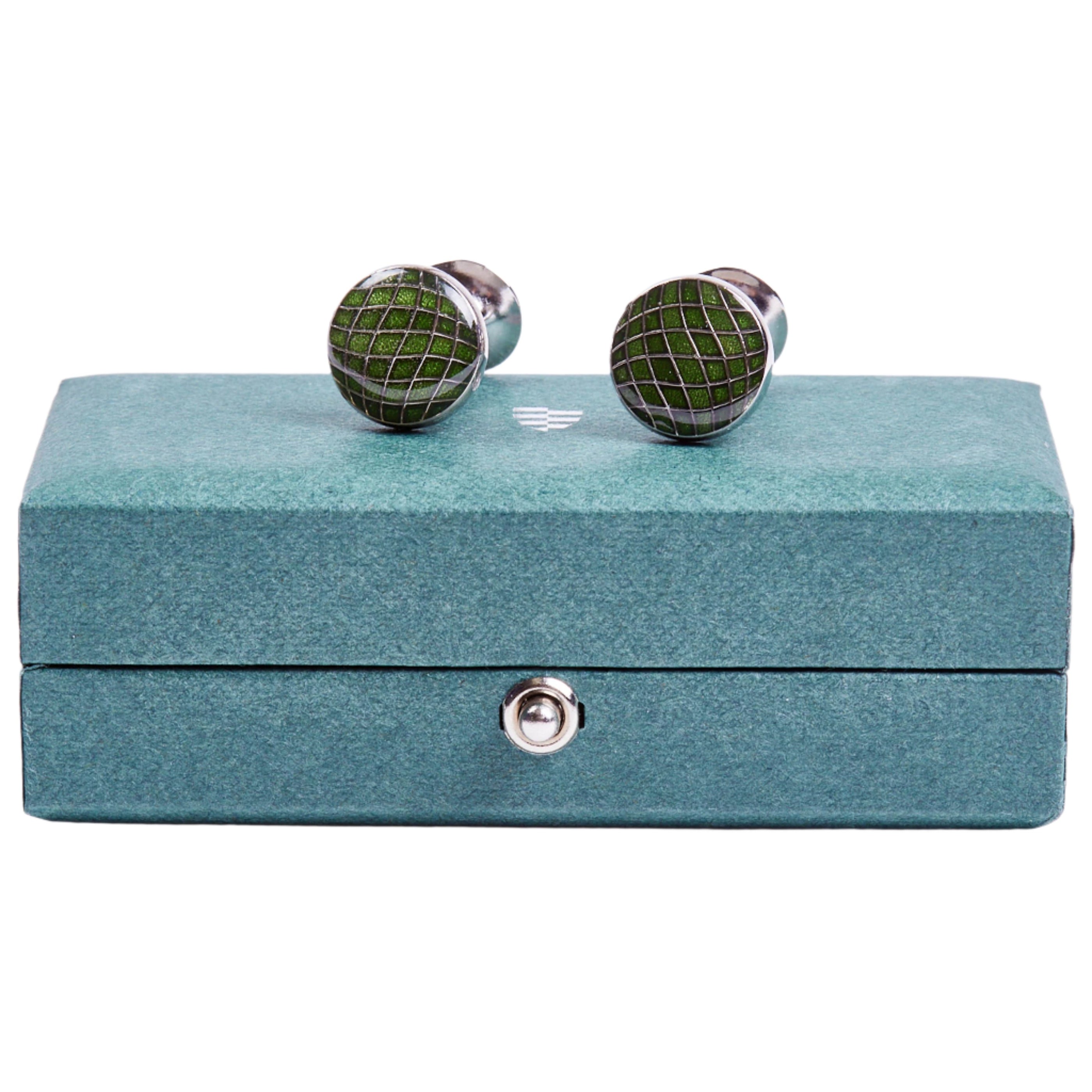 Olive Swiss Check Enamel Cufflinks