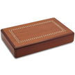 Wooden box with decorative inlay on a white background