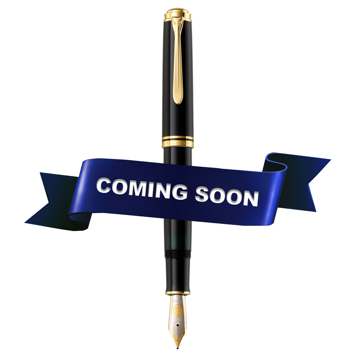 Black fountain pen with gold-toned trim and nib, shown uncapped and capped against white background.