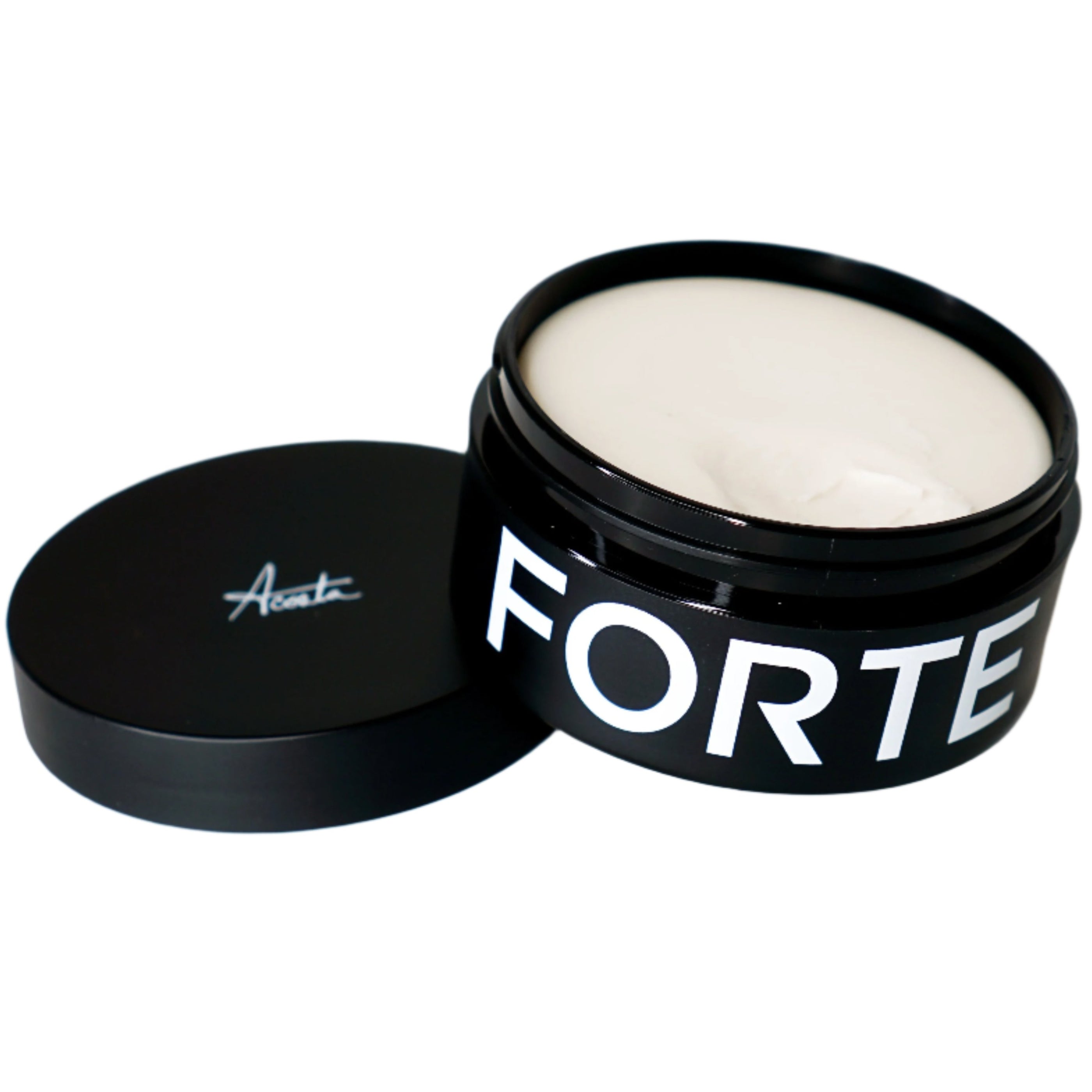 A tin with the word Forte Series Pomade on it, perfect for high volume hairstyles, made by KirbyAllison.com.