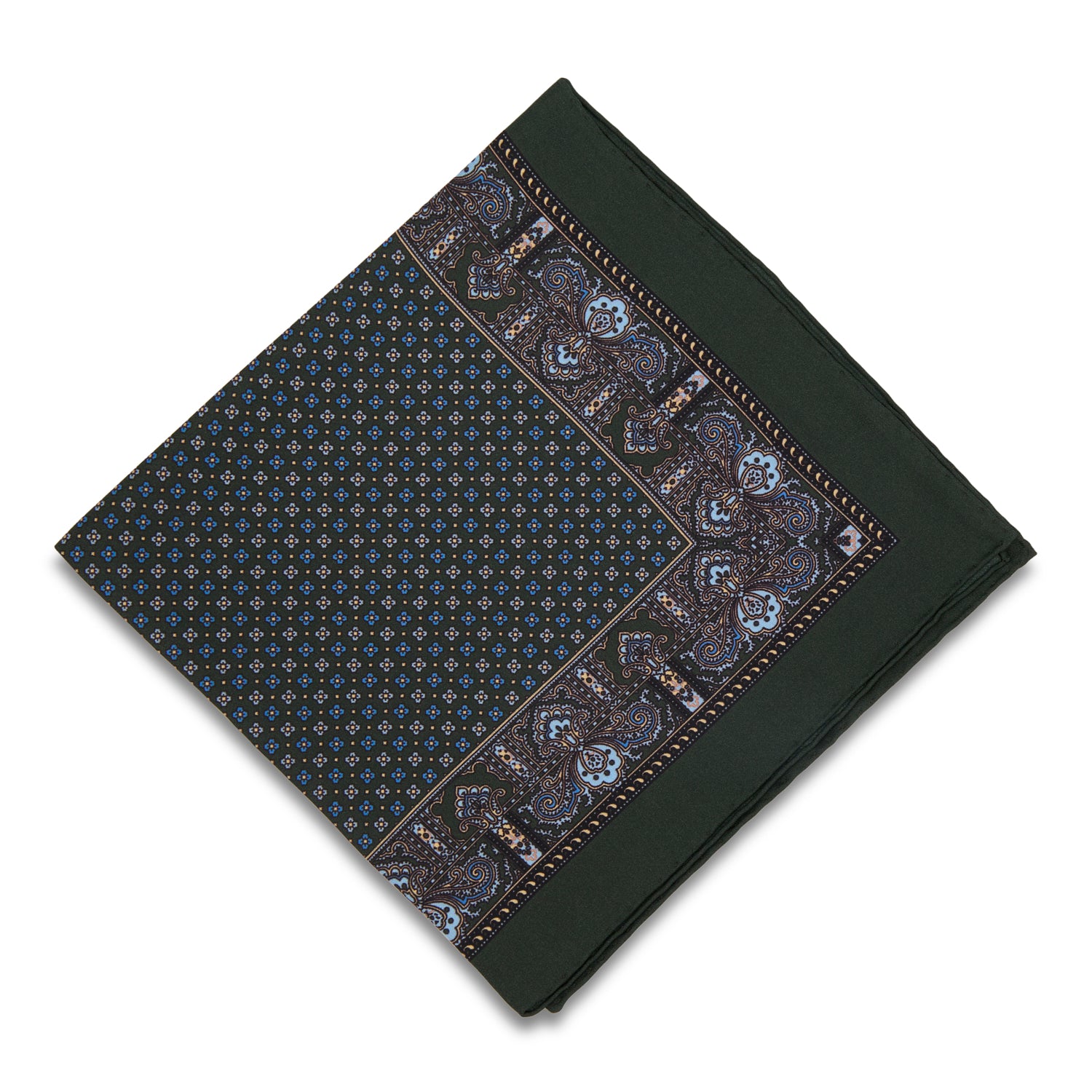 Sovereign Grade 100% Silk Forest Green Repeating Floral Pocket Square