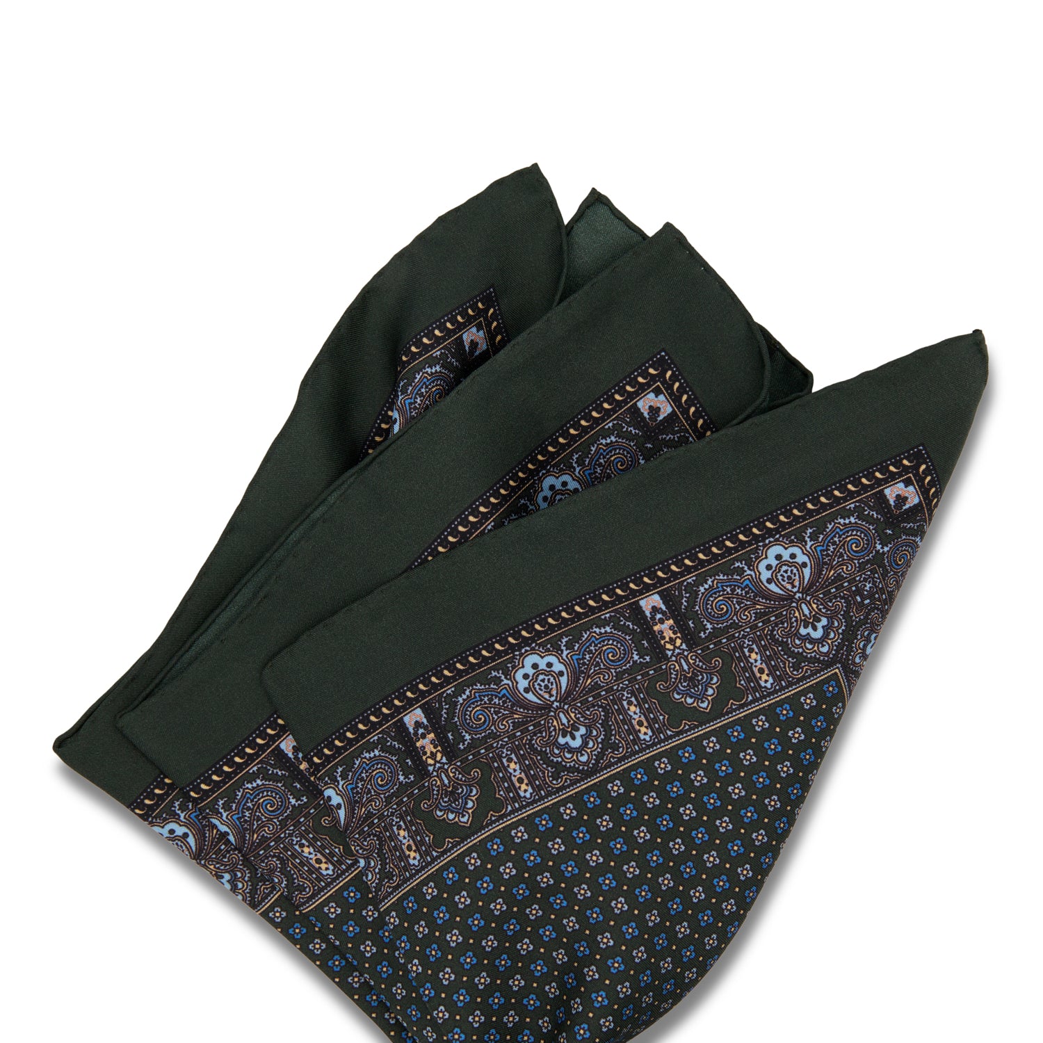 Sovereign Grade 100% Silk Forest Green Repeating Floral Pocket Square