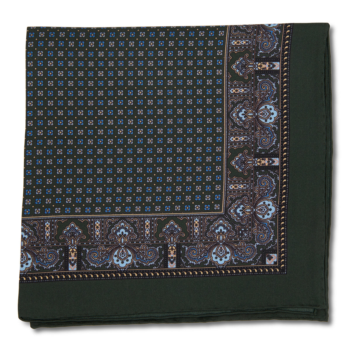 Sovereign Grade 100% Silk Forest Green Repeating Floral Pocket Square