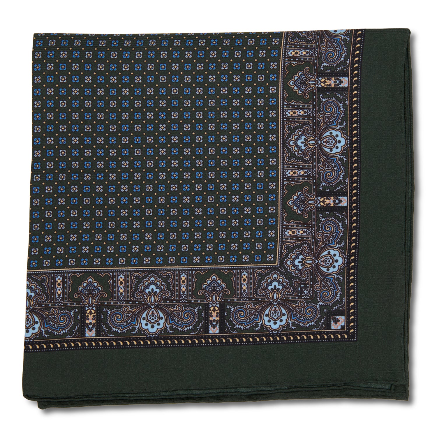 Sovereign Grade 100% Silk Forest Green Repeating Floral Pocket Square