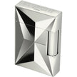 A silver metallic lighter with a faceted geometric design and a ribbed wick visible on the side, branded 'The Dupont Paris' on the top surface, set against a plain white background.